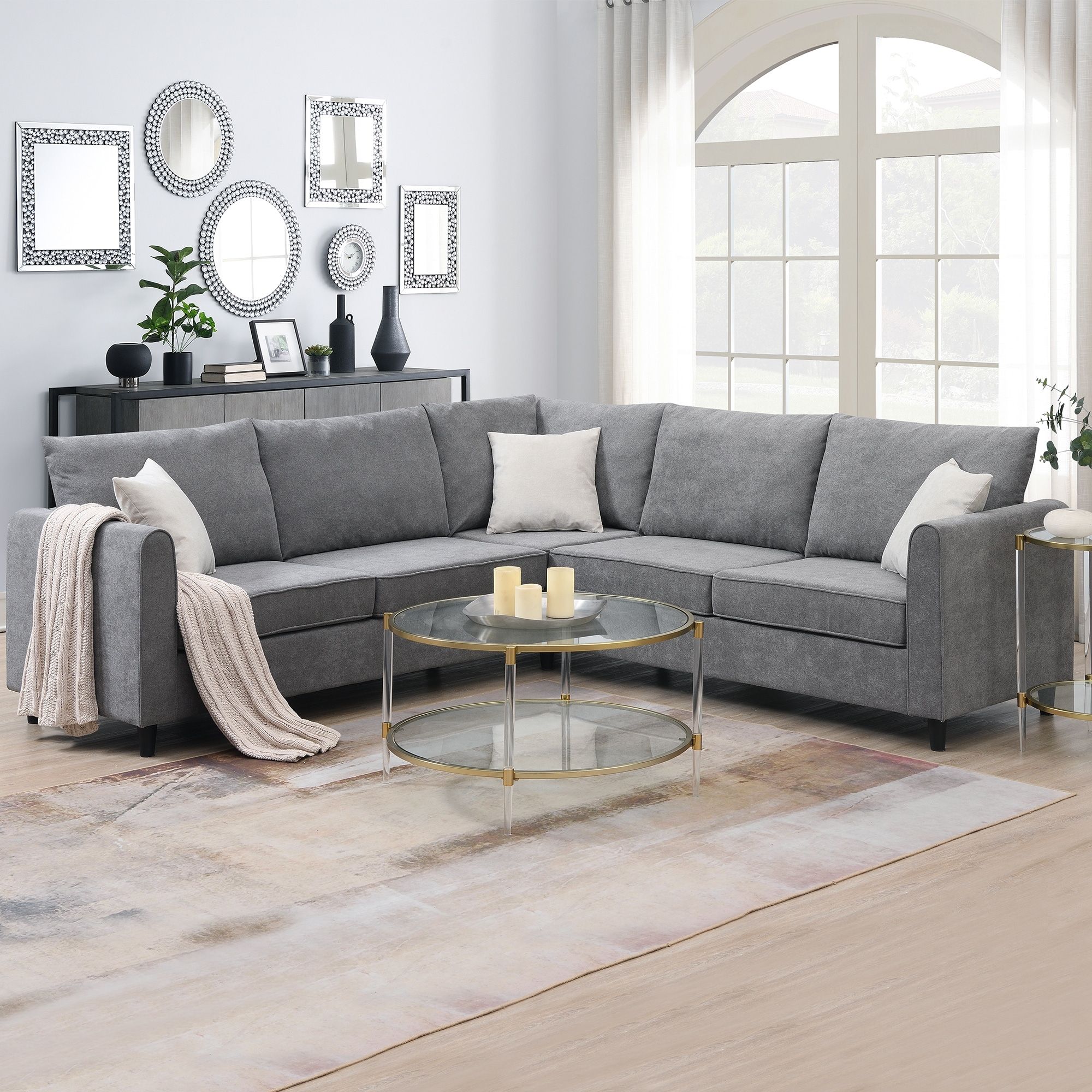 91" Modern L Shape Sectional Sofa Sets Fabric Upholstered Couch Sets For  Living Room With 3 Throw Pillows And Wood Frame – On Sale – Bed Bath &  Beyond – 38185590 With Regard To Modern L Shaped Sofa Sectionals (View 12 of 13)