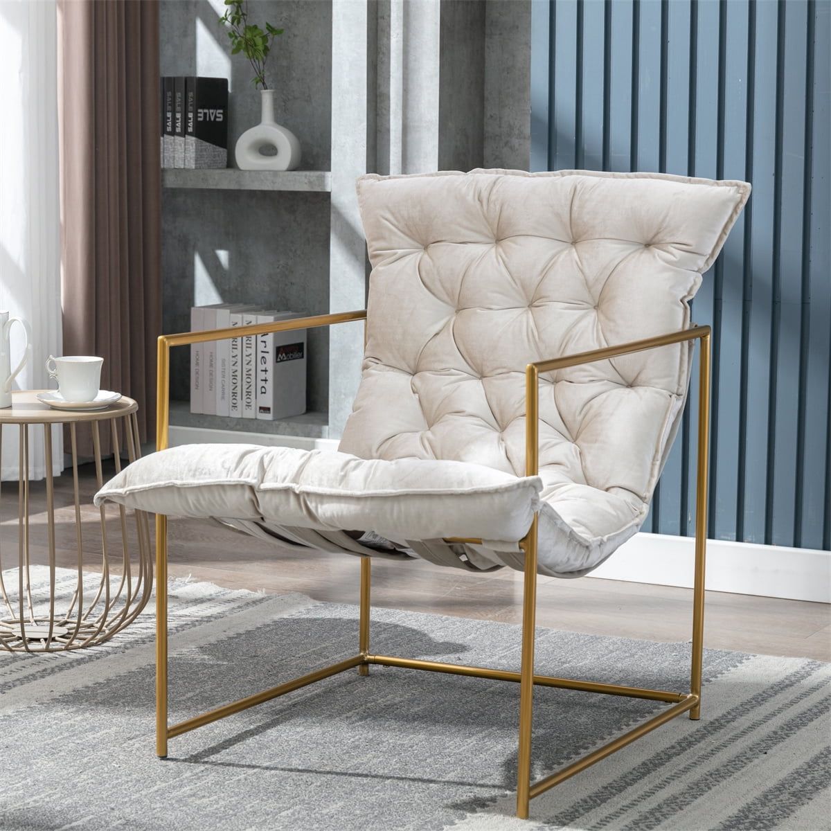 Accent Chair, Modern Armchair With Open Metal Frame, Retro Upholstered  Reading Chair With Shine Velvet Paded, Comfy Side Lounge Arm Chair Sigle  Sofa For Living Room Bedroom Waiting Room, Beige – Walmart With Regard To Comfy Reading Armchairs (View 9 of 15)