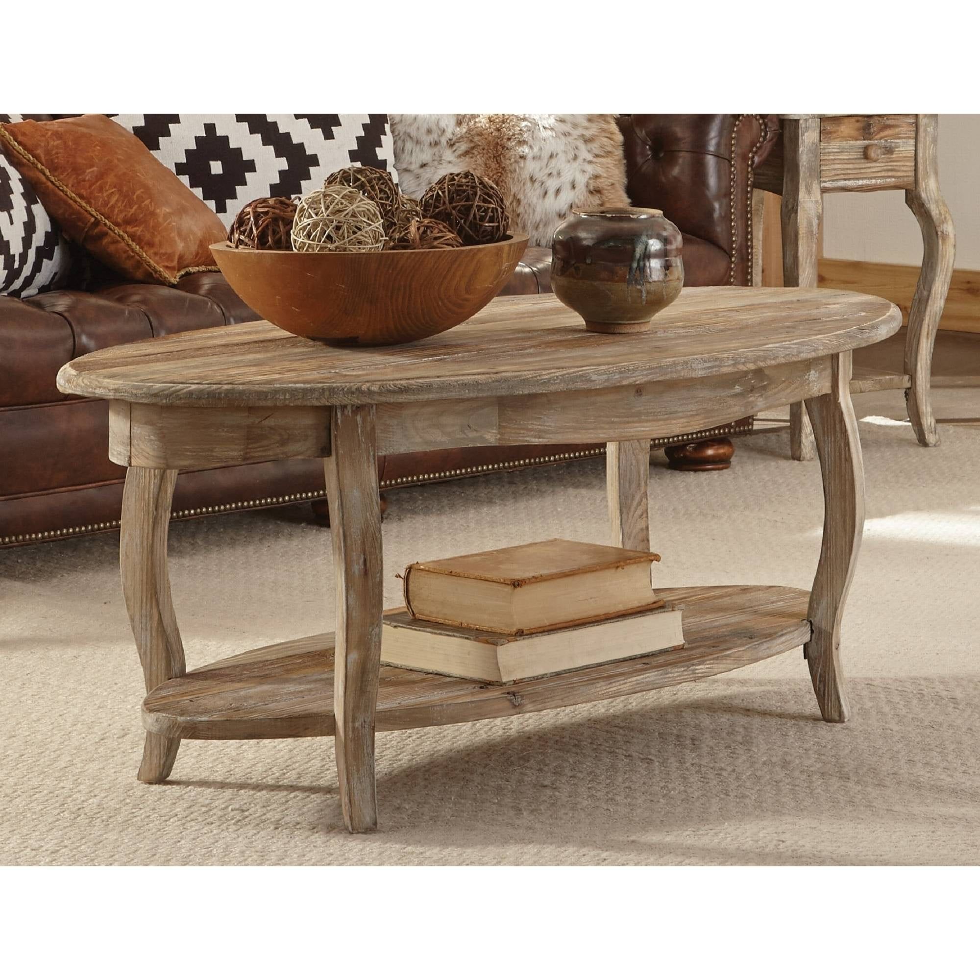 Alaterre Rustic Reclaimed Oval Coffee Table, Driftwood – Walmart Regarding Rustic Coffee Tables (View 8 of 15)