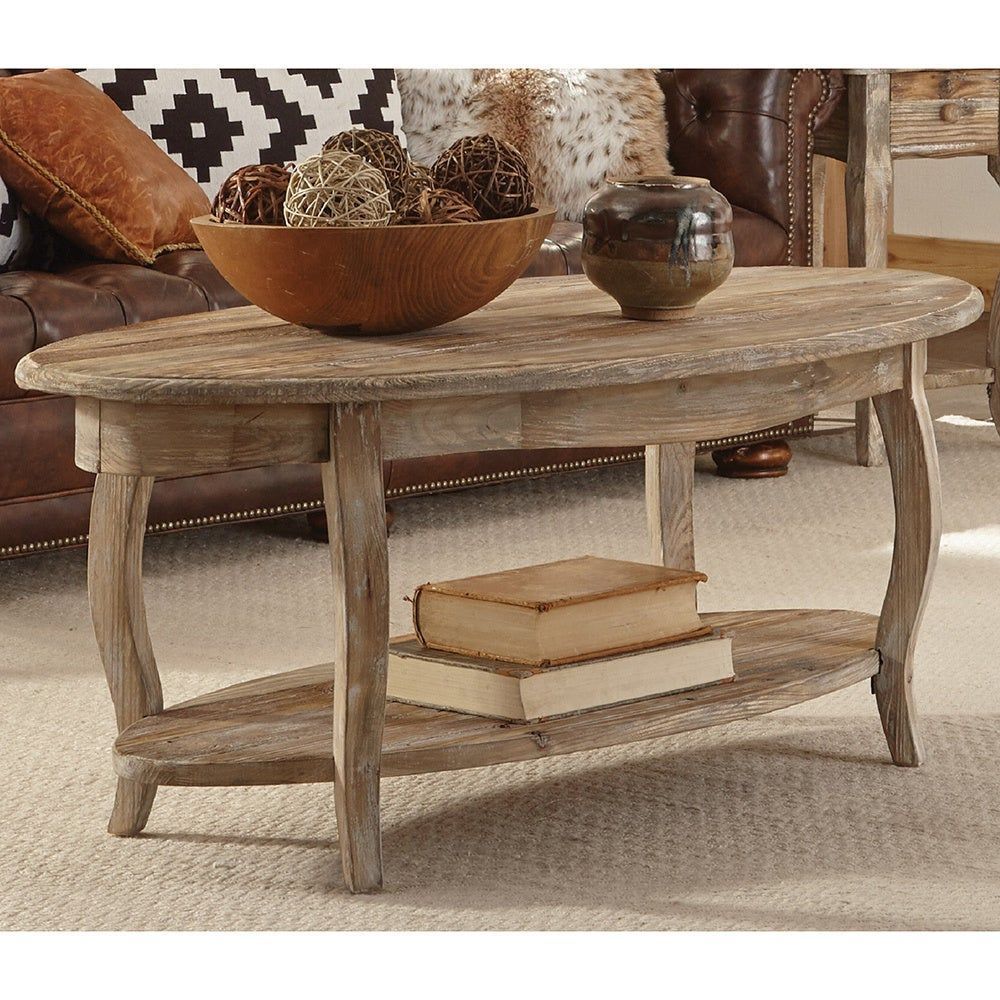 Alaterre Rustic Reclaimed Wood Oval Coffee Table (driftwood), Brown Pertaining To Brown Rustic Coffee Tables (Photo 13 of 15)