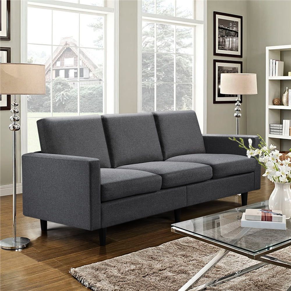 Alden Design Contemporary Fabric 3 Seater Sofa, Gray – Walmart In Gray Linen Sofas (View 11 of 15)