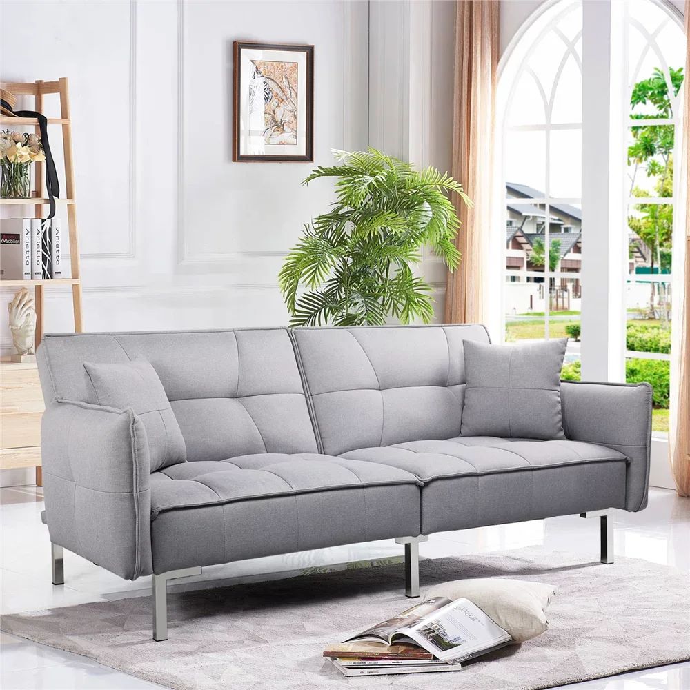 Alden Design Fabric Covered Futon Sofa Bed With Adjustable Backrest, Gray –  Aliexpress With Regard To Adjustable Backrest Futon Sofa Beds (Photo 7 of 15)