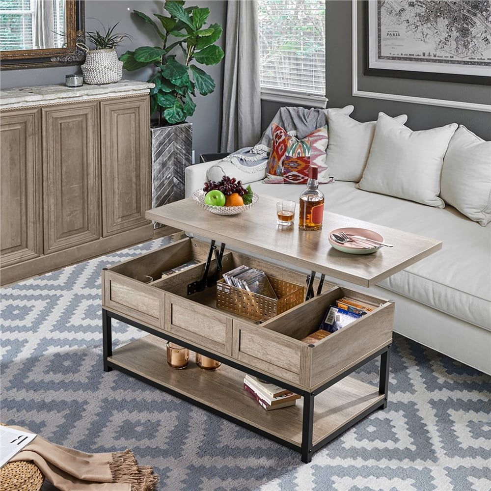 Alden Design Wooden Lift Top Coffee Table With Storage Shelf, Rustic Pertaining To Wood Lift Top Coffee Tables (Photo 9 of 15)