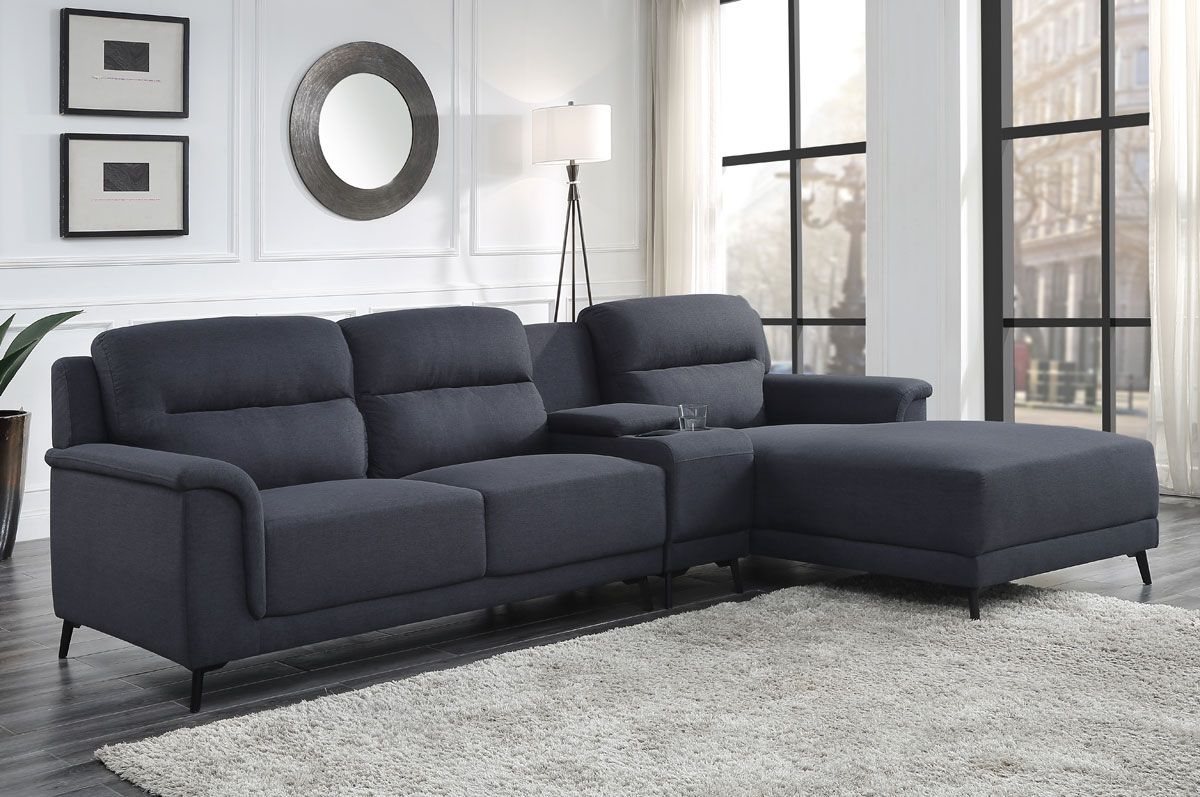 Alpine Sectional Sofa Dark Grey Linen Throughout Dark Gray Sectional Sofas (View 7 of 15)