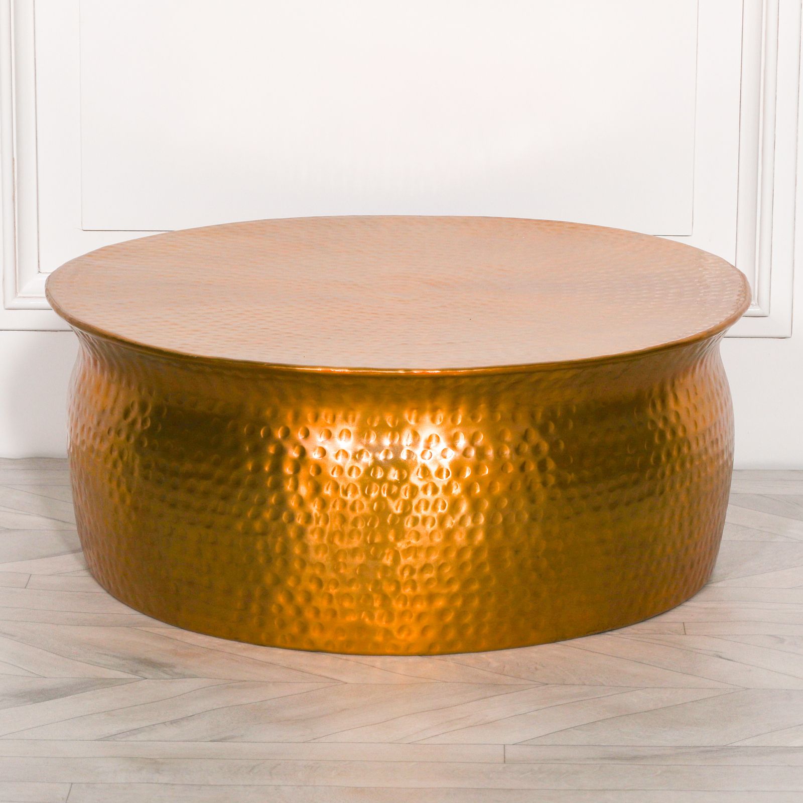 Aluminium Brass Gold Style Finish Round Hammered Metal Coffee Table Inside Glossy Finished Metal Coffee Tables (View 9 of 15)