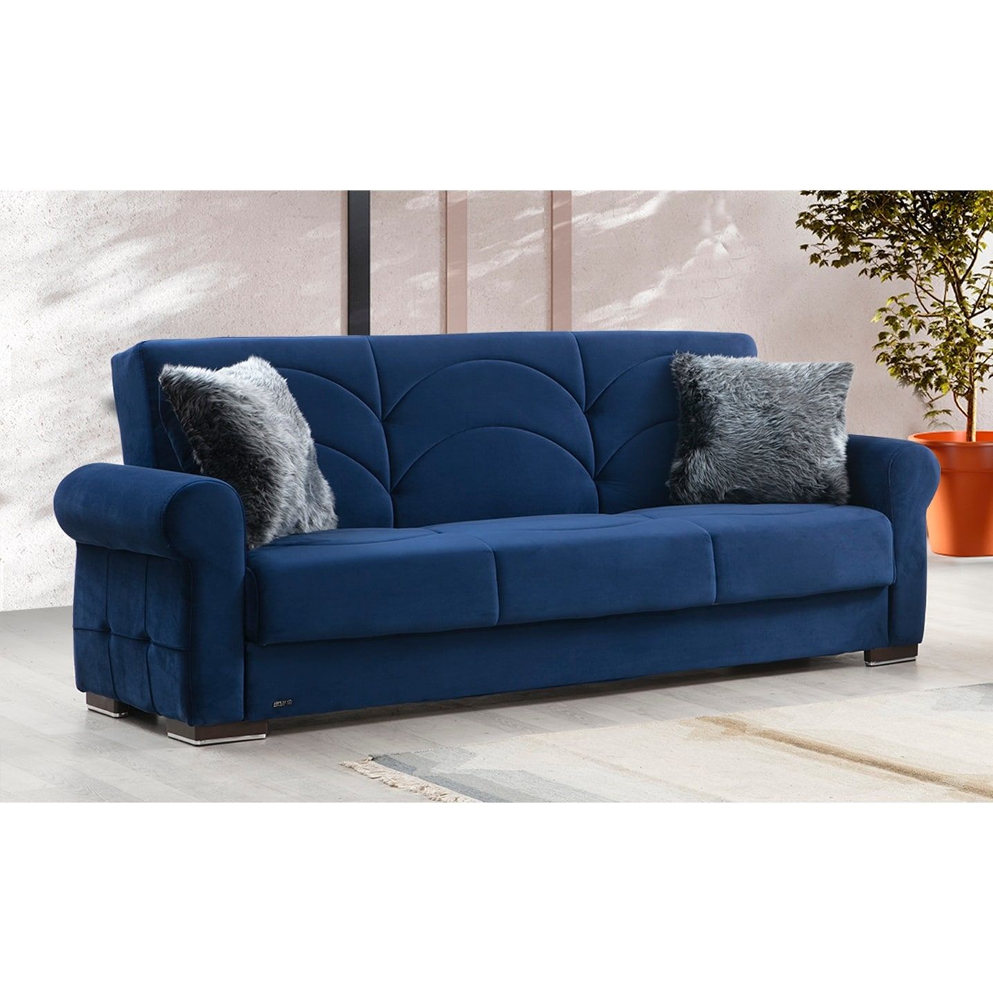 Amarillo Blue Velvet Upholstered Convertible Sleeper Sofa With Storage –  Bed Bath & Beyond – 32400353 Within Tufted Convertible Sleeper Sofas (View 15 of 15)