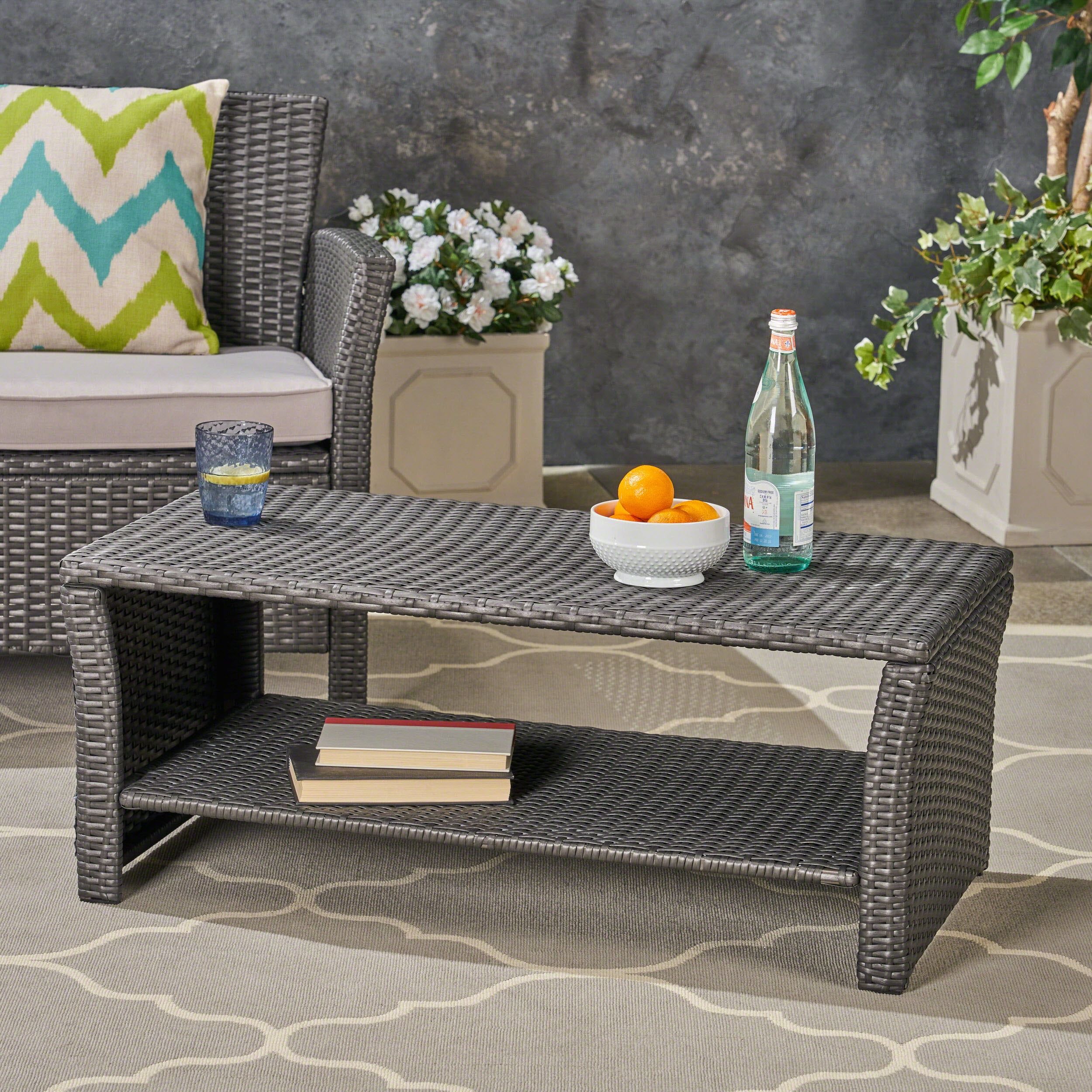 Antony Outdoor Wicker Coffee Table, Gray – Walmart In Outdoor Coffee Tables With Storage (View 15 of 15)