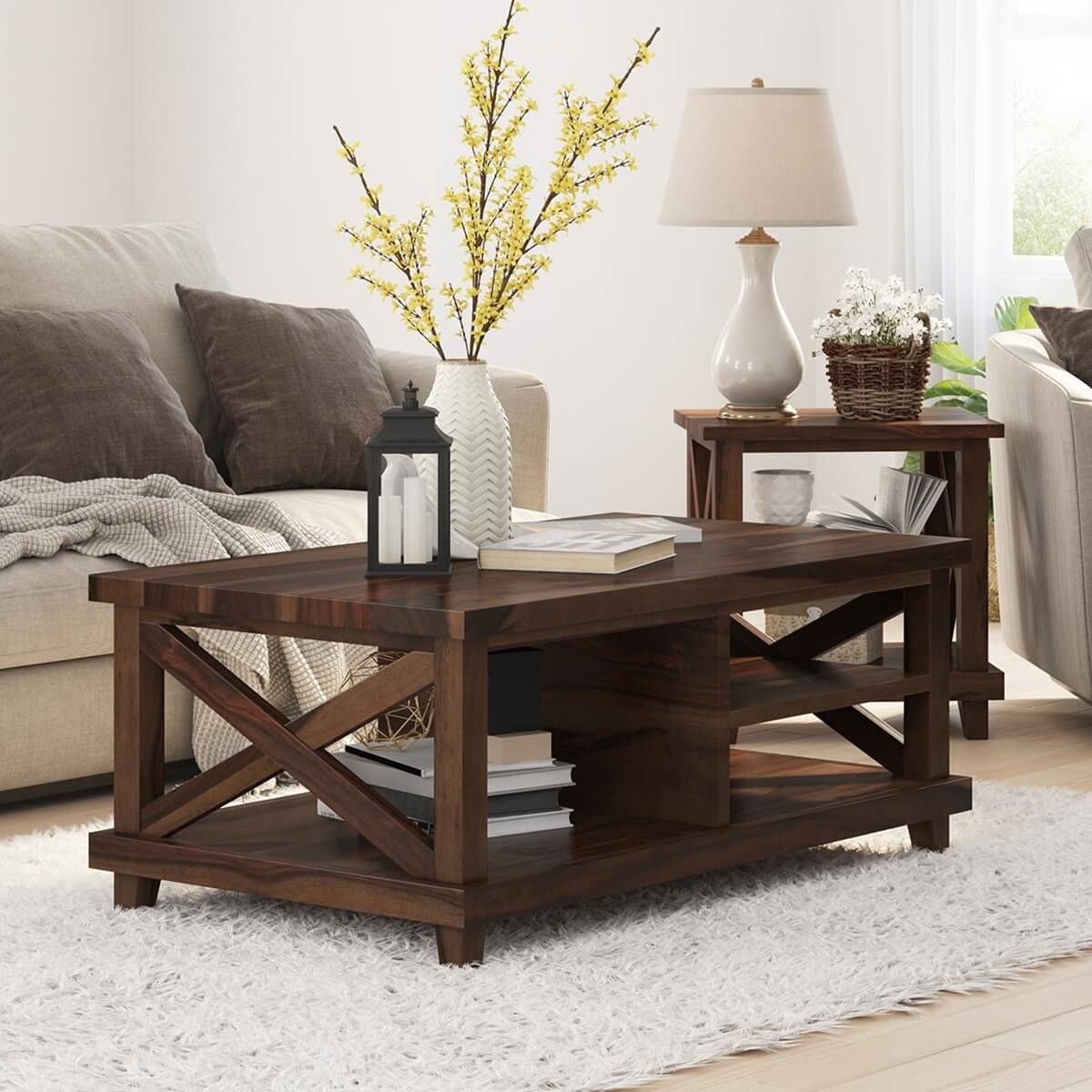 Antwerp Solid Wood Rustic Two Tier Coffee Table In Wood Coffee Tables With 2 Tier Storage (View 2 of 15)