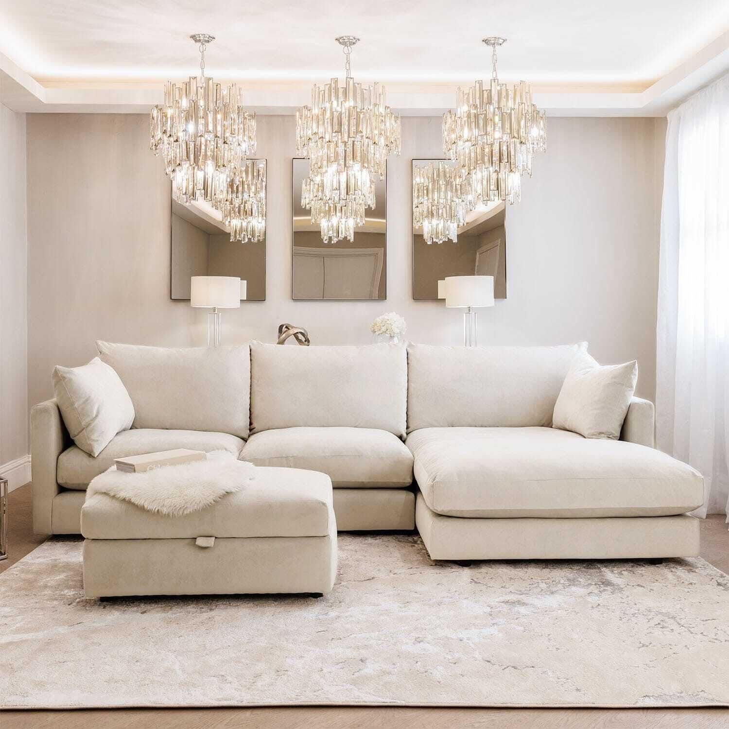 Ariana Cream Velvet Sofa Range, Medium Right Hand Facingrowen Homes |  Ufurnish Inside Elegant Beige Velvet Sofas (Photo 15 of 15)