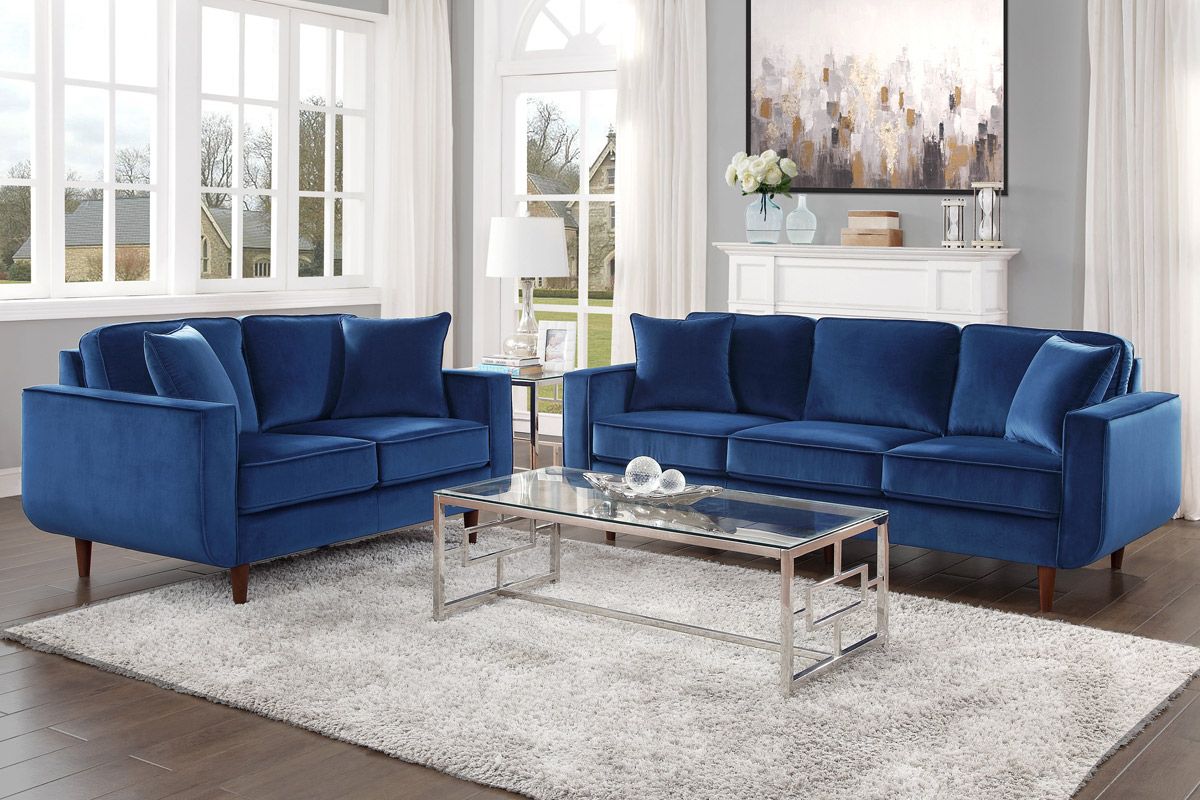 Ashford Navy Blue Velvet Sofa Pertaining To Sofas In Blue (View 3 of 15)