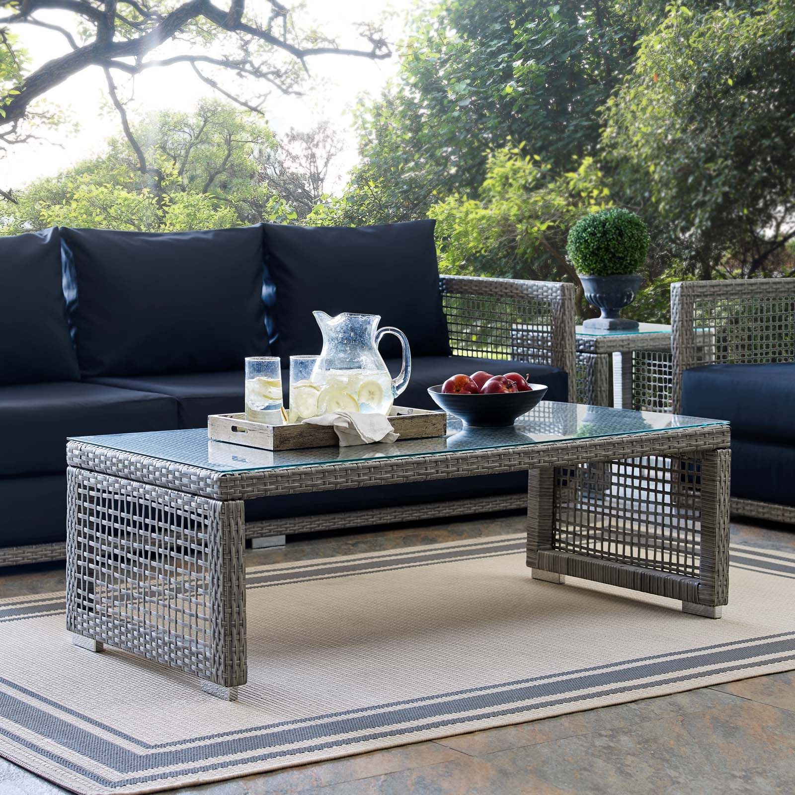 Aura Rattan Outdoor Patio Coffee Table Gray Pertaining To Modern Outdoor Patio Coffee Tables (Photo 1 of 15)