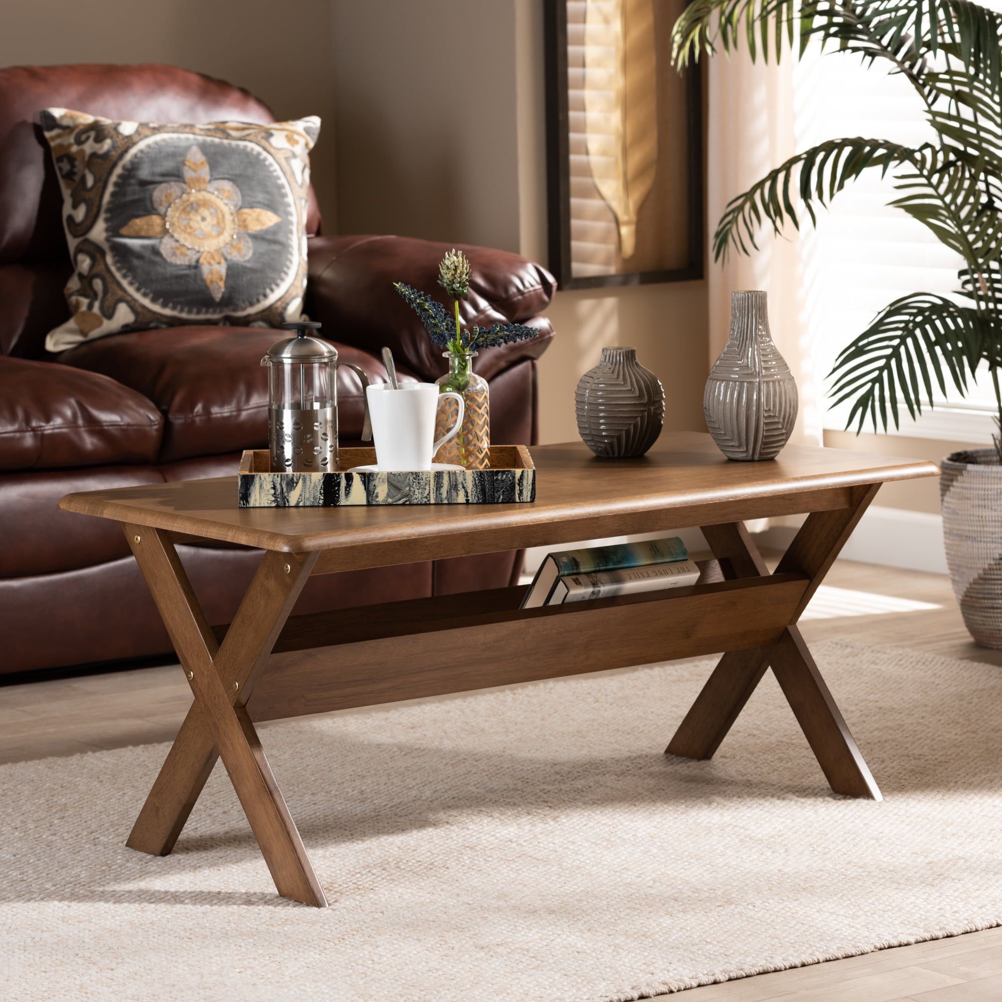 Baxton Studio Sarai Modern Transitional Walnut Brown Finished With Rectangle Coffee Tables (Photo 9 of 15)