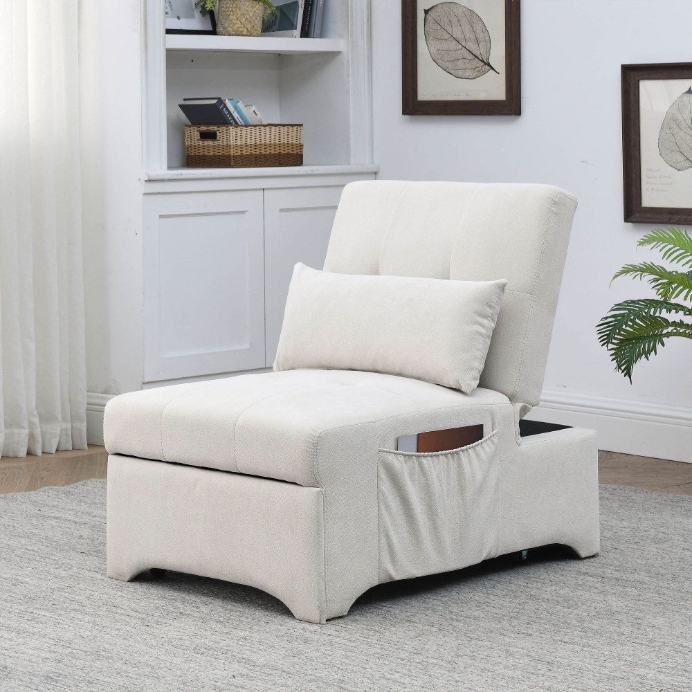 Beige Folding Sleeper Sofa Convertible Chair 4 In 1 Multifunctional – Bed  Bath & Beyond – 36846206 With Regard To 4 In 1 Convertible Sleeper Chair Beds (View 10 of 15)