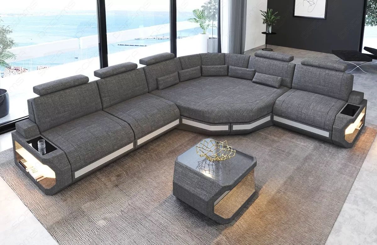 Bel Air L Shape Fabric Sectional Sofa With Led And Large Relax Corner |  Sofadreams Intended For Small L Shaped Sectional Sofas In Beige (Photo 10 of 15)