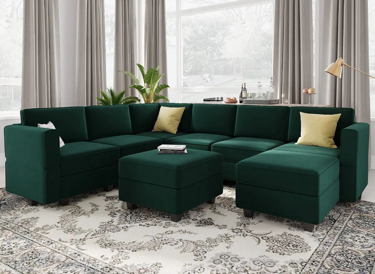 Belffin Modular Sectional Sofa With Storage Oversized Ushaped Couch Velvet  Green | Ebay Within Green Velvet Modular Sectionals (View 2 of 15)