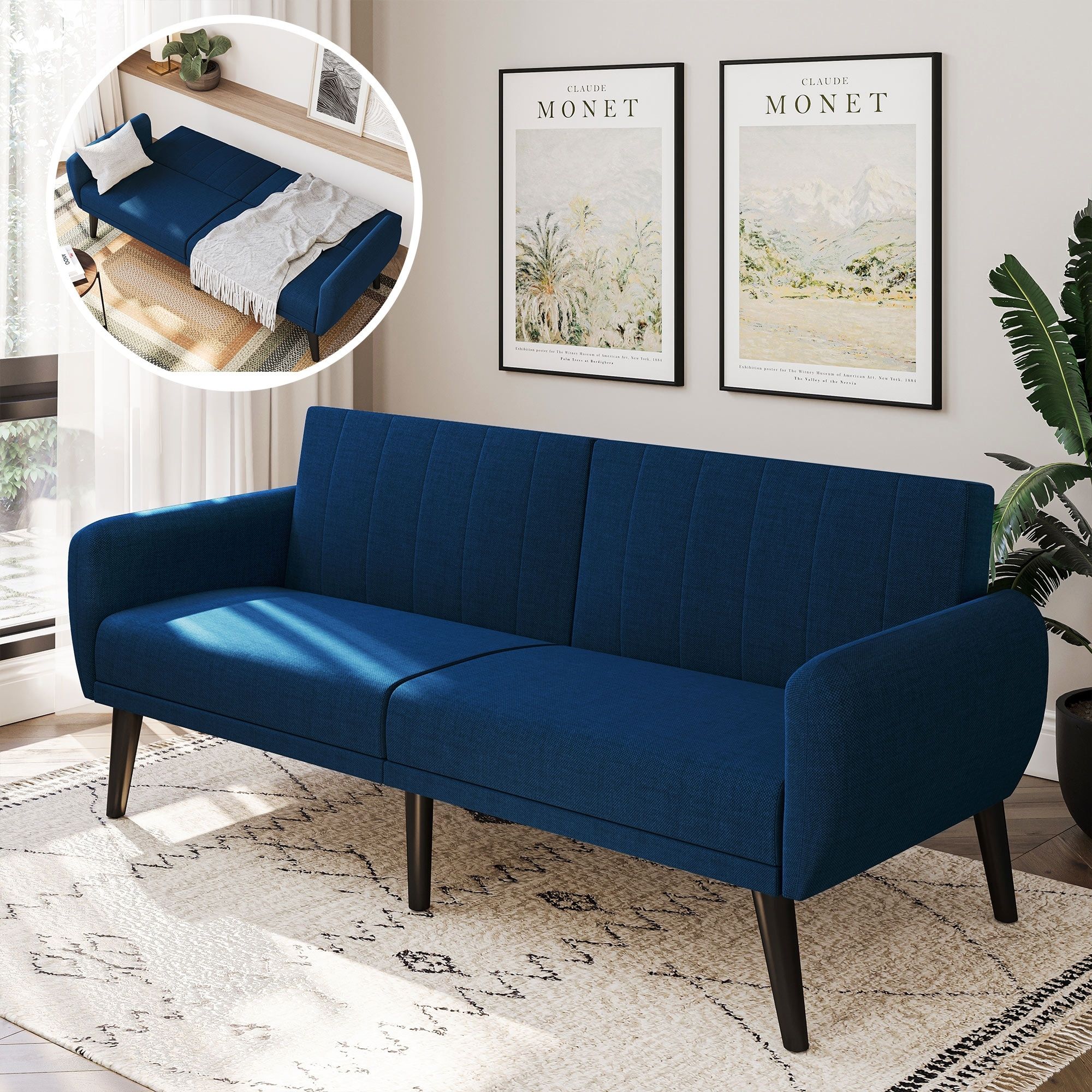 Belleze Melrose Convertible Sofa Bed, Modern Loveseat – On Sale – Bed Bath  & Beyond – 38396734 With Modern Blue Linen Sofas (View 13 of 15)