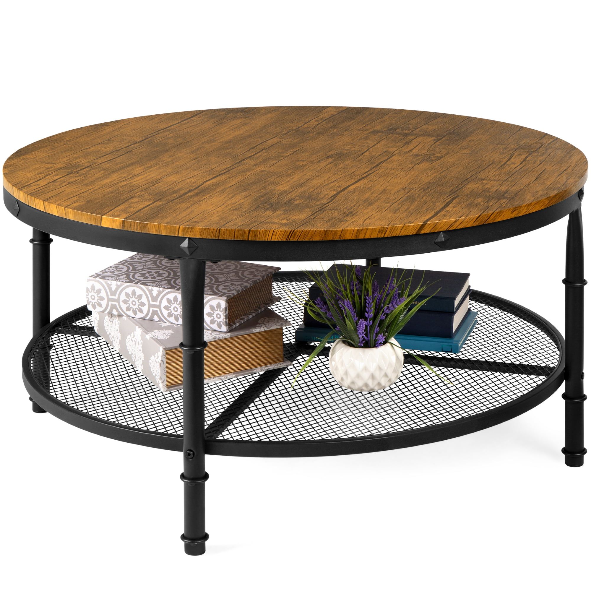 Best Choice Products 2 Tier Round Coffee Table, Rustic Steel Accent Regarding Coffee Tables With Round Wooden Tops (Photo 5 of 15)