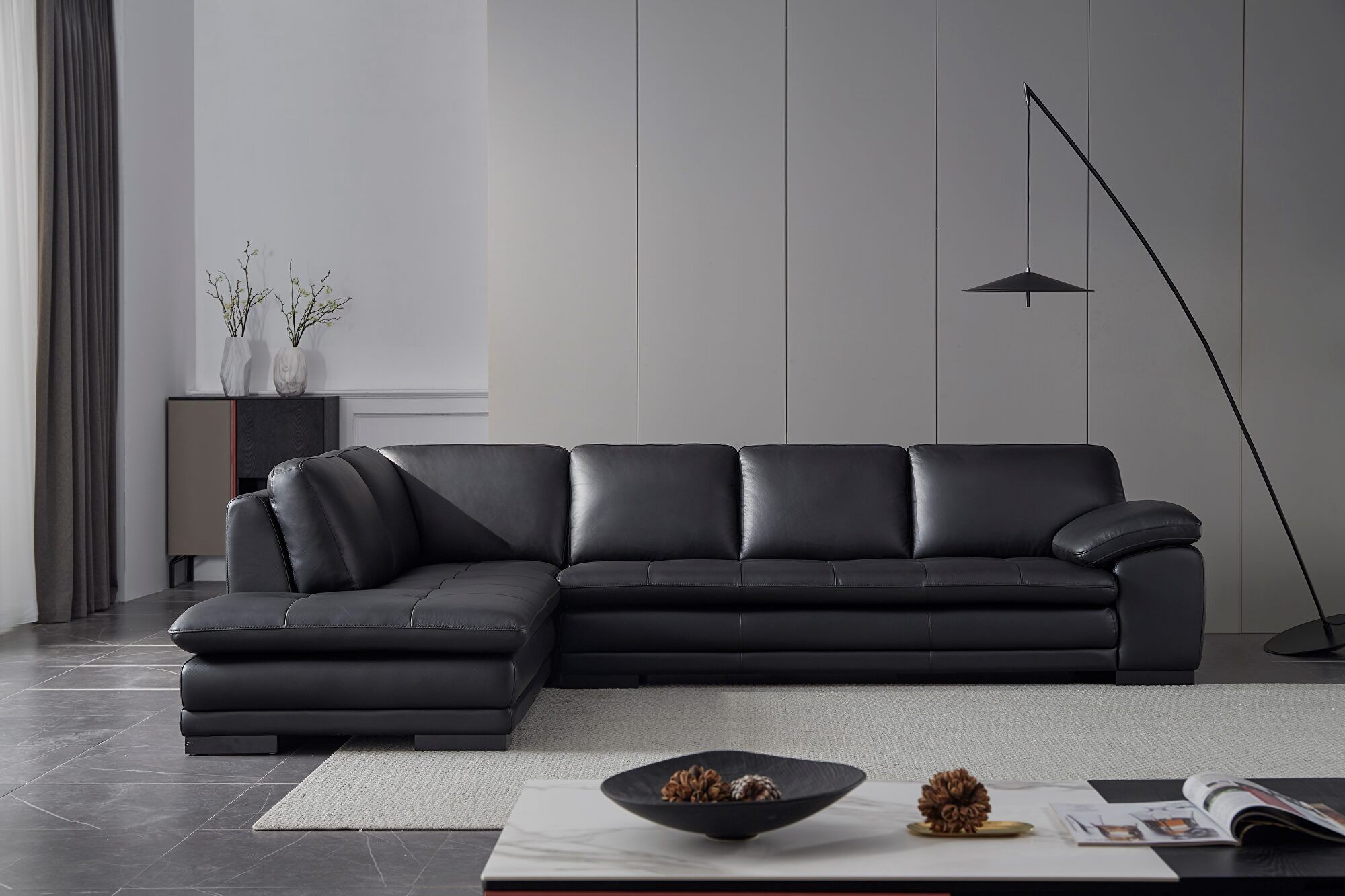 Beverly Hills Ml157 Black Lf Sectional Sofa Ml157 Lhf Black | Comfyco In Right Facing Black Sofas (View 6 of 15)