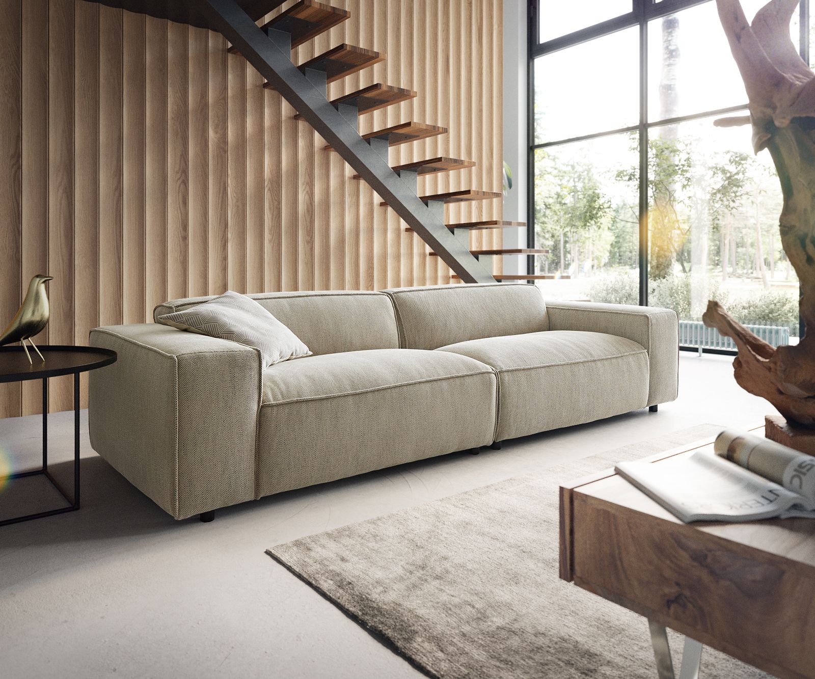 Big Sofa Tenso 285 X 105 Chenille Beige | Delife Pertaining To Sofas In Beige (View 2 of 15)