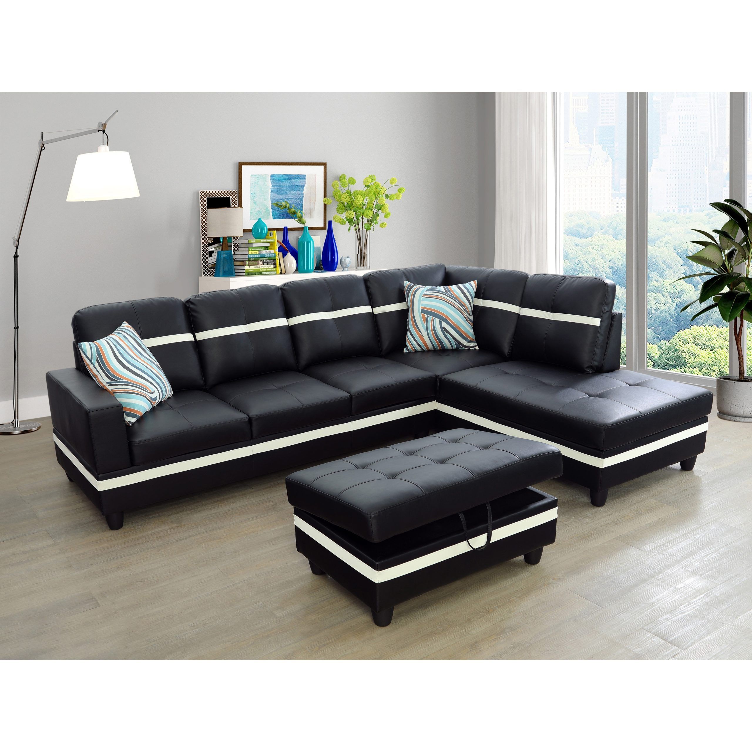 Black Right Facing 3 Piece Sectional Sofa(9511b) – On Sale – Bed Bath &  Beyond – 33560690 Inside Right Facing Black Sofas (Photo 14 of 15)