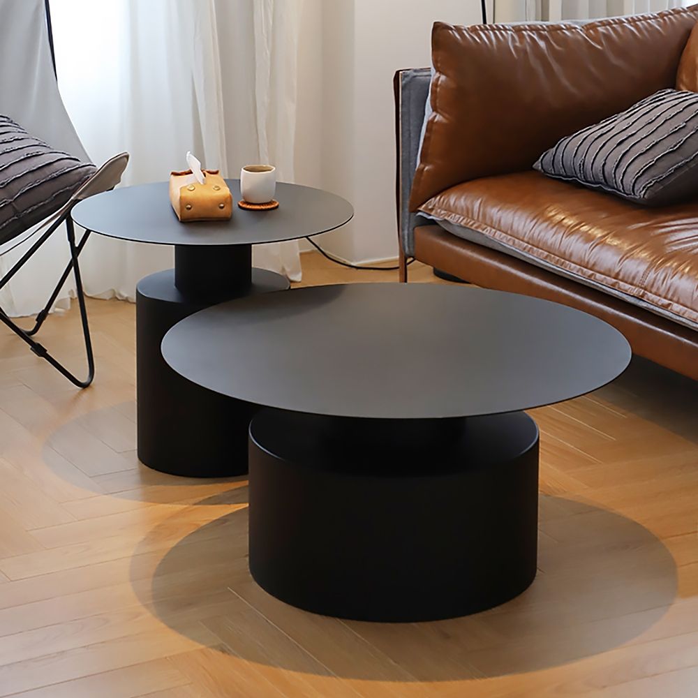 Black Round Coffee Table Metal Accent Table Set Of 2 Homary Pertaining To Metal 1 Shelf Coffee Tables (View 15 of 15)
