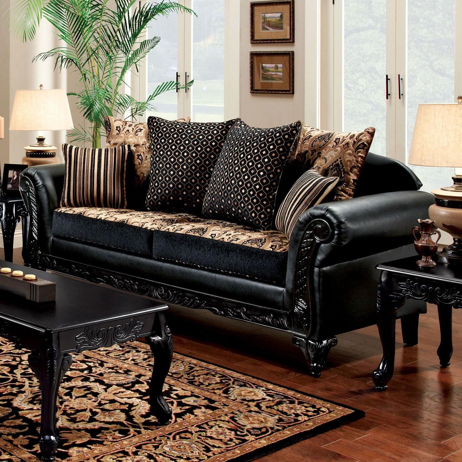 Black & Tan Chenille Sofa Theodora Sm7505n Sf Foa Traditional – Buy Online  On Ny Furniture Outlet With Regard To Traditional Black Fabric Sofas (View 3 of 15)