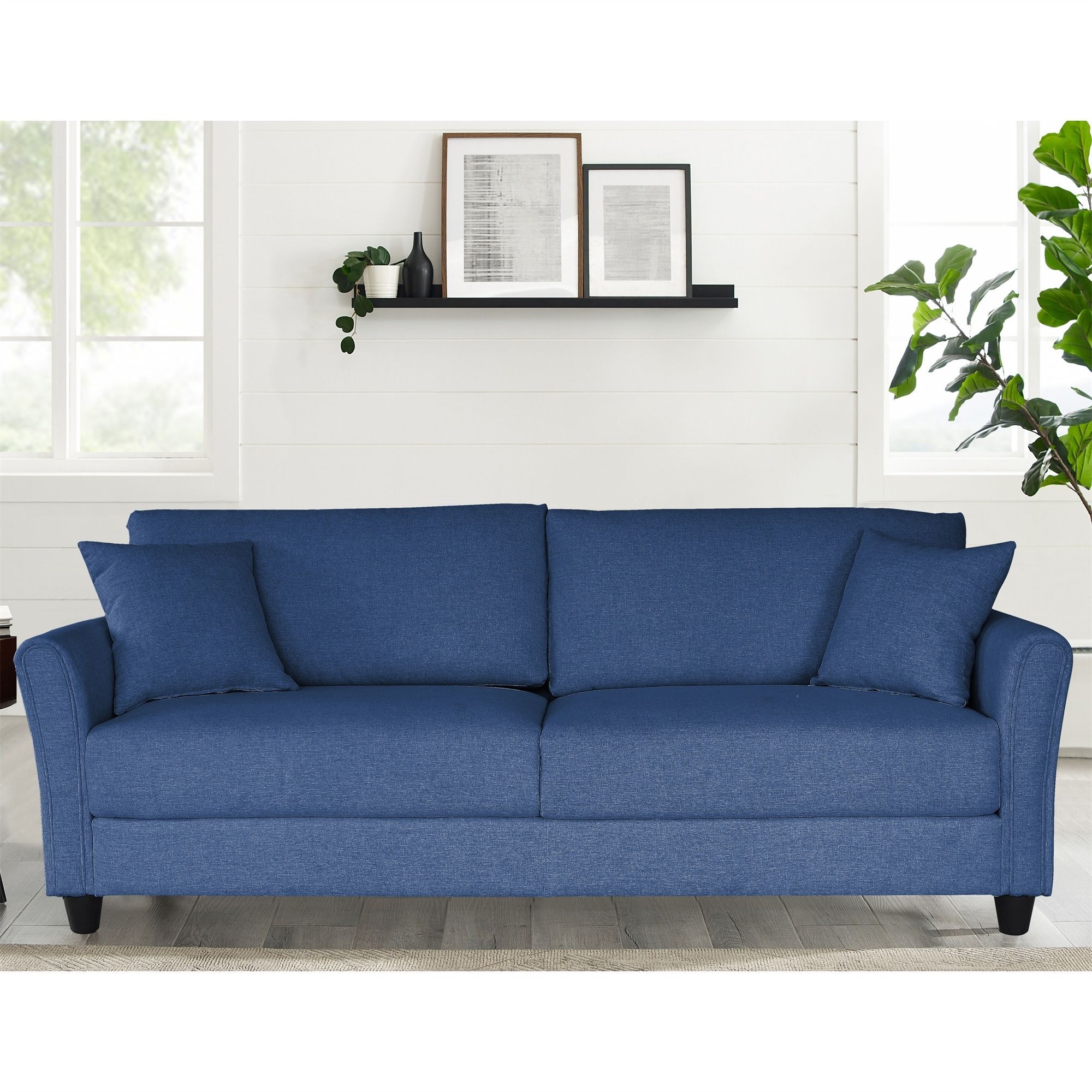 Blue Linen Three Seat Sofa – Bed Bath & Beyond – 36602793 With Modern Blue Linen Sofas (View 3 of 15)