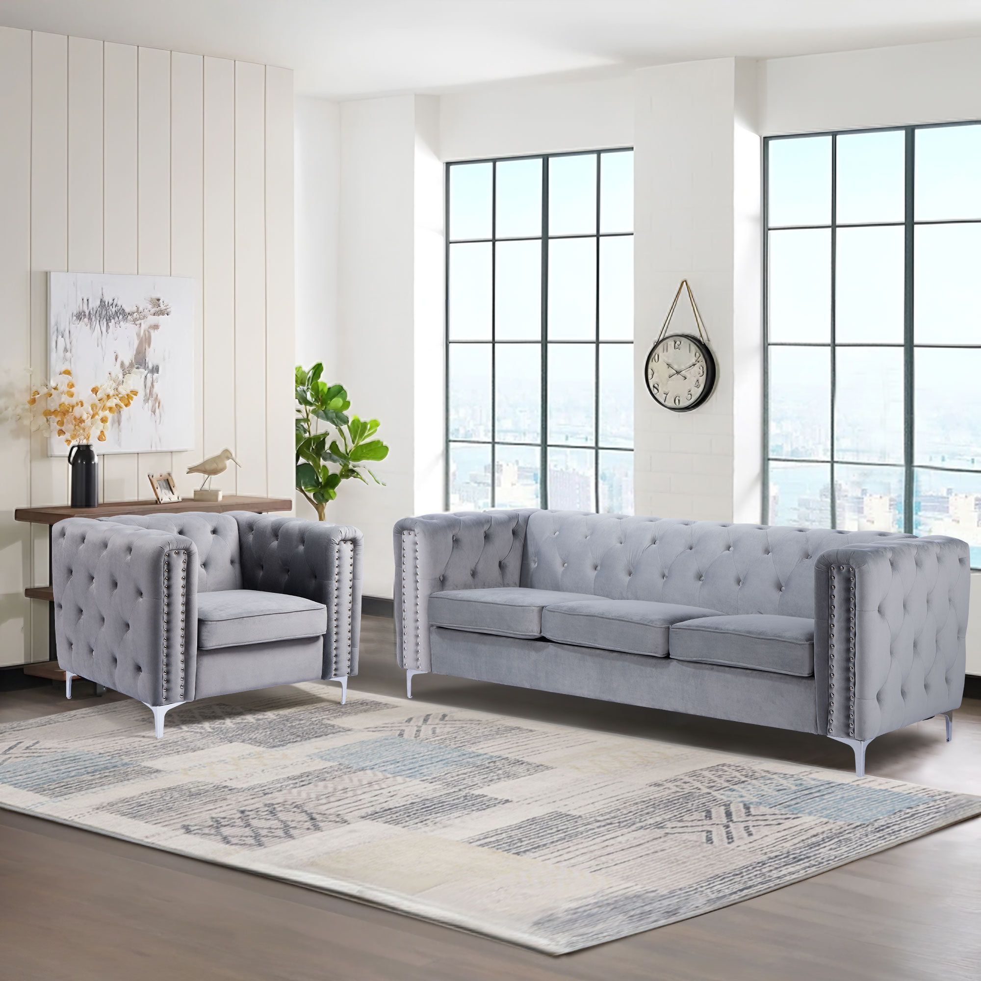 Bonzy Home Modern 2 Pieces Soft Upholstered Tufted Living Room Sofa Sets |  Wayfair Within Tufted Upholstered Sofas (Photo 2 of 15)