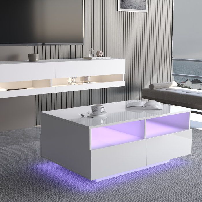 Brayden Studio® High Glossy Led Coffee Tables With 4 Storage Drawers, 2 With Led Coffee Tables With 4 Drawers (Photo 4 of 15)