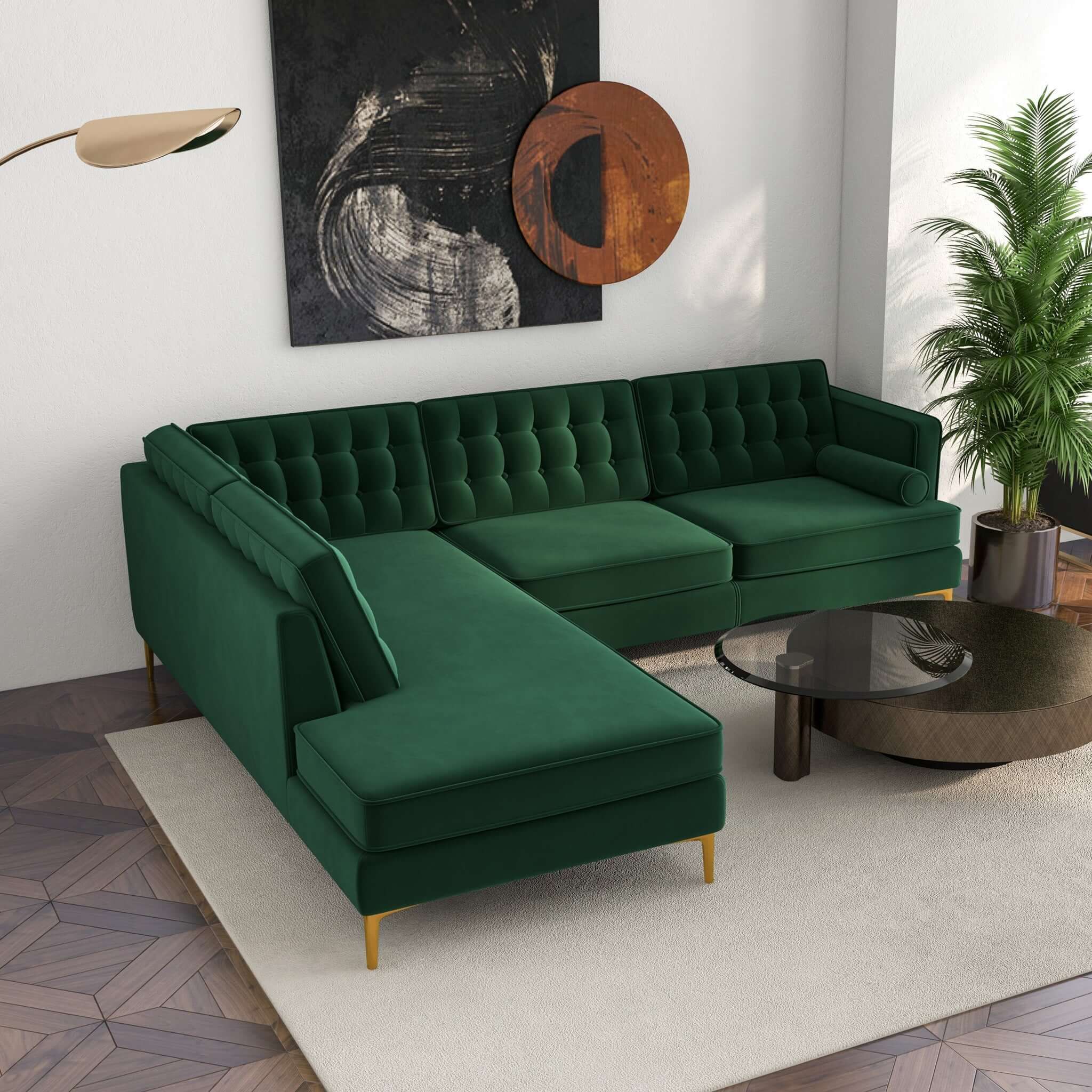 Brooke Green Velvet Sectional Sofa With Left Chaiseashcroft Furniture |  1stopbedrooms Pertaining To Green Velvet Modular Sectionals (Photo 14 of 15)