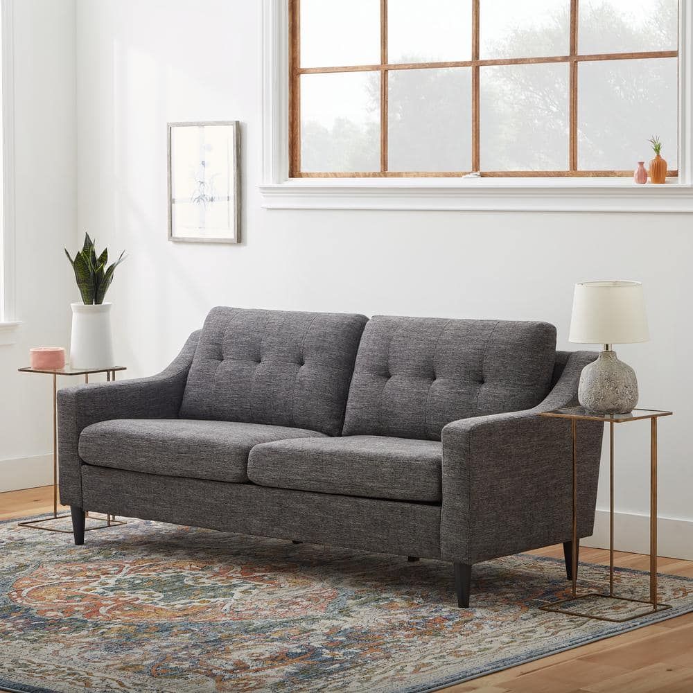Brookside Ellen 75.5 In. Charcoal Gray Slope Arm Polyester Upholstered  Straight 3 Seater Sofa Bs0008sof00ch – The Home Depot Throughout Dark Grey Polyester Sofa Couches (Photo 5 of 15)