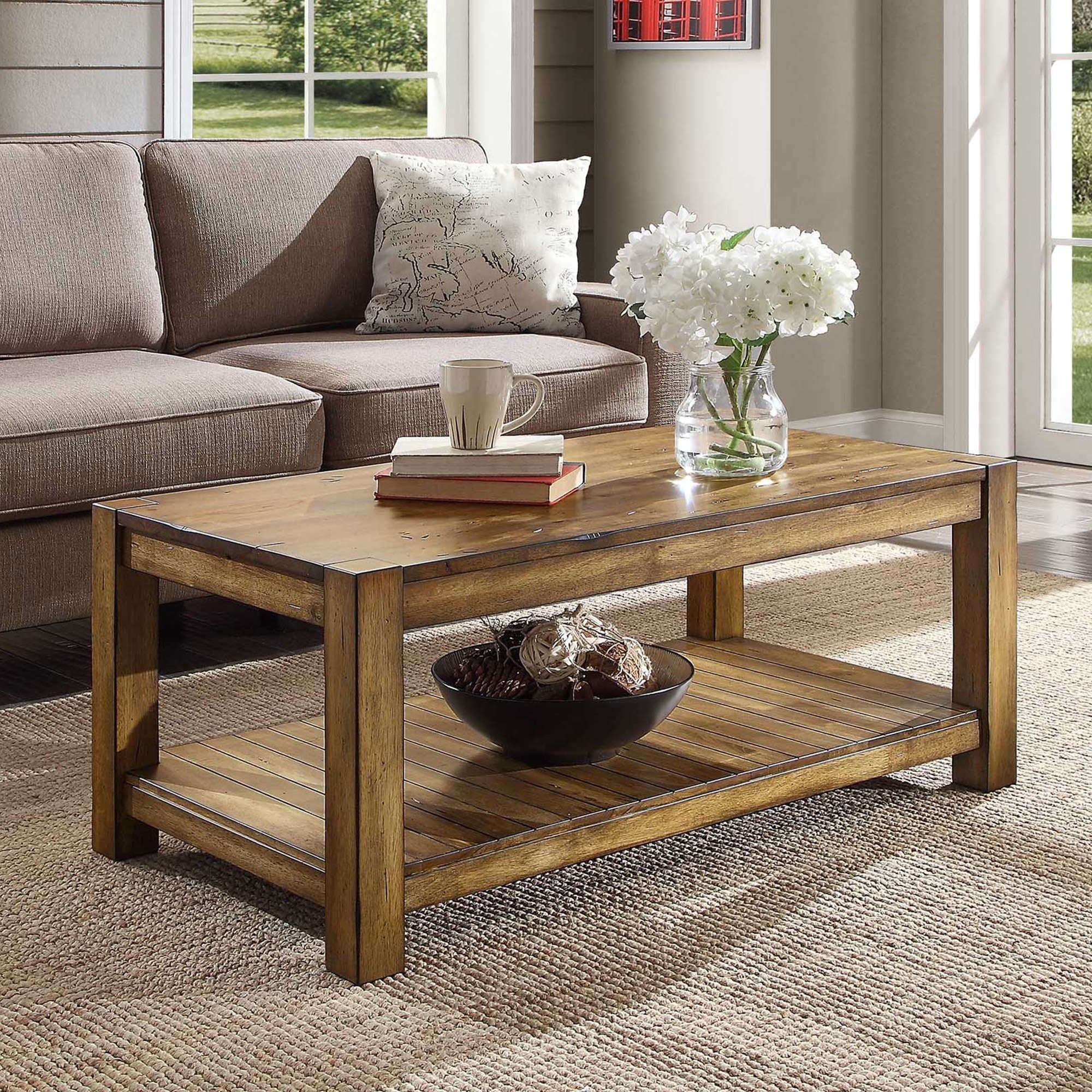 Bryant Solid Wood Coffee Table, Rustic Maple Brown Finish – Walmart For Rustic Wood Coffee Tables (Photo 4 of 15)