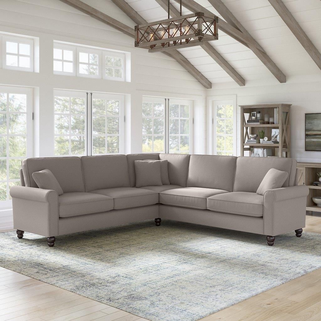 Bush Furniture Hudson 99w L Shaped Sectional Couch In Beige Herringbone |  1stopbedrooms Within Beige L Shaped Sectional Sofas (View 2 of 15)