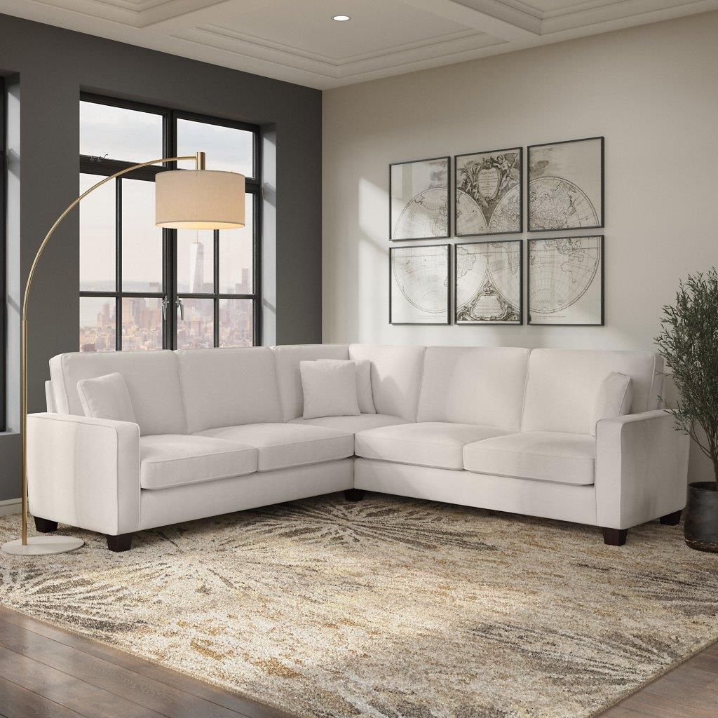 Bush Furniture Stockton 99w L Shaped Sectional Couch In Light Beige  Microsuede | 1stopbedrooms Within Beige L Shaped Sectional Sofas (Photo 15 of 15)