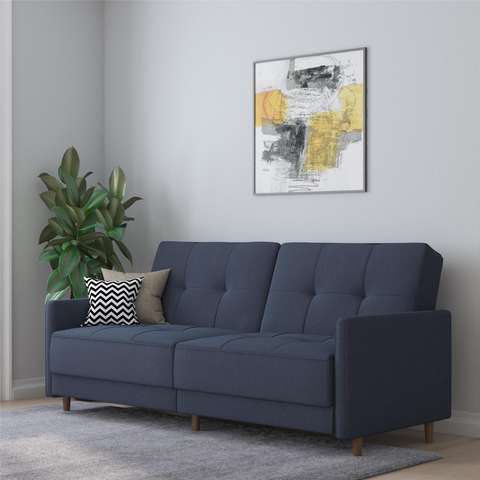 Buy Dhp Andora Coil Futon, Navy Blue Linen At Ubuy Cote Divoire With Navy Linen Coil Sofas (View 3 of 15)