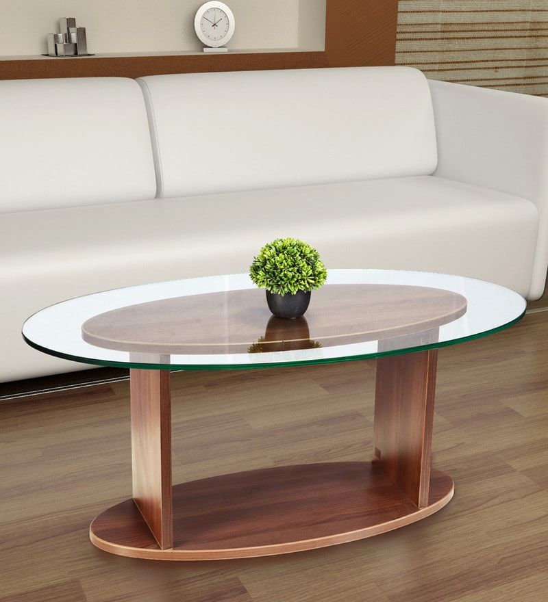 Buy Oval Shaped Glass Top Coffee Table In Walnut Finishaddy Design Pertaining To Oval Glass Coffee Tables (View 2 of 15)