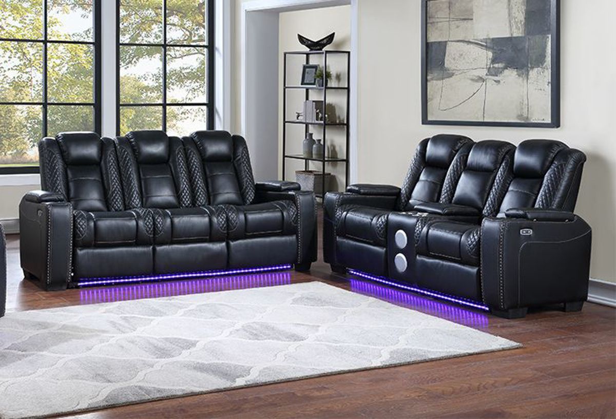 Buy Transformer Black Power Reclining Sofa & Loveseat With Bluetooth –  Part# | Badcock & More With Regard To Sofas In Black (View 13 of 15)
