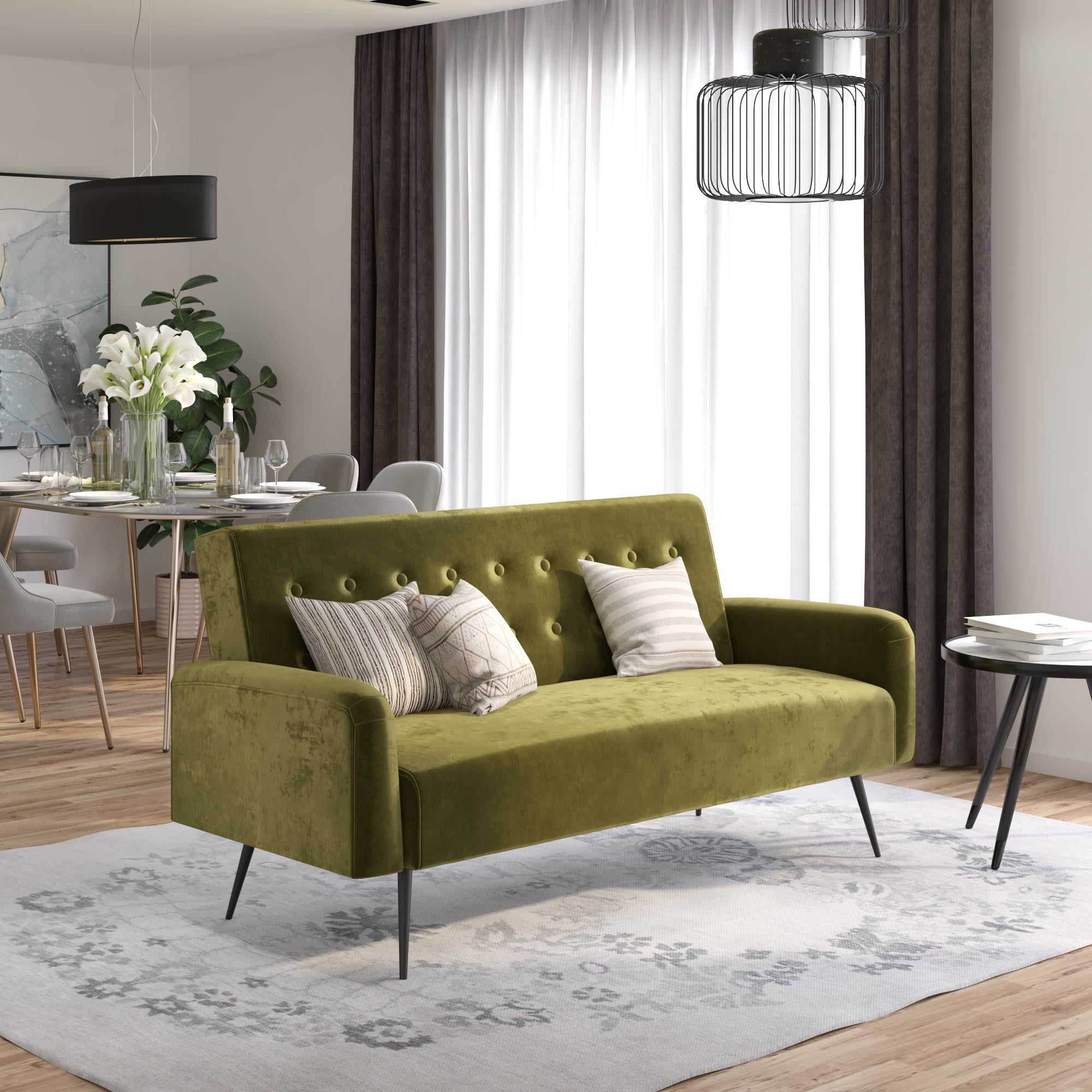 Buy Znovogratz Stevie Futon, Convertible Sofa Bed Couch, Green Throughout 66" Convertible Velvet Sofa Beds (Photo 15 of 15)