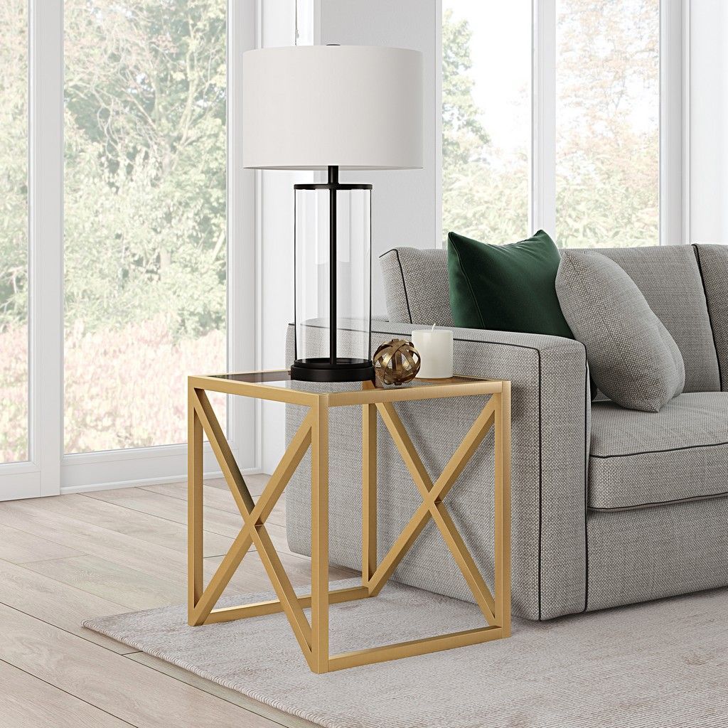 Calix Brass Finish Side Table – Hudson & Canal St0260 | Bronze Side Throughout Addison&lane Calix Square Tables (Photo 7 of 15)