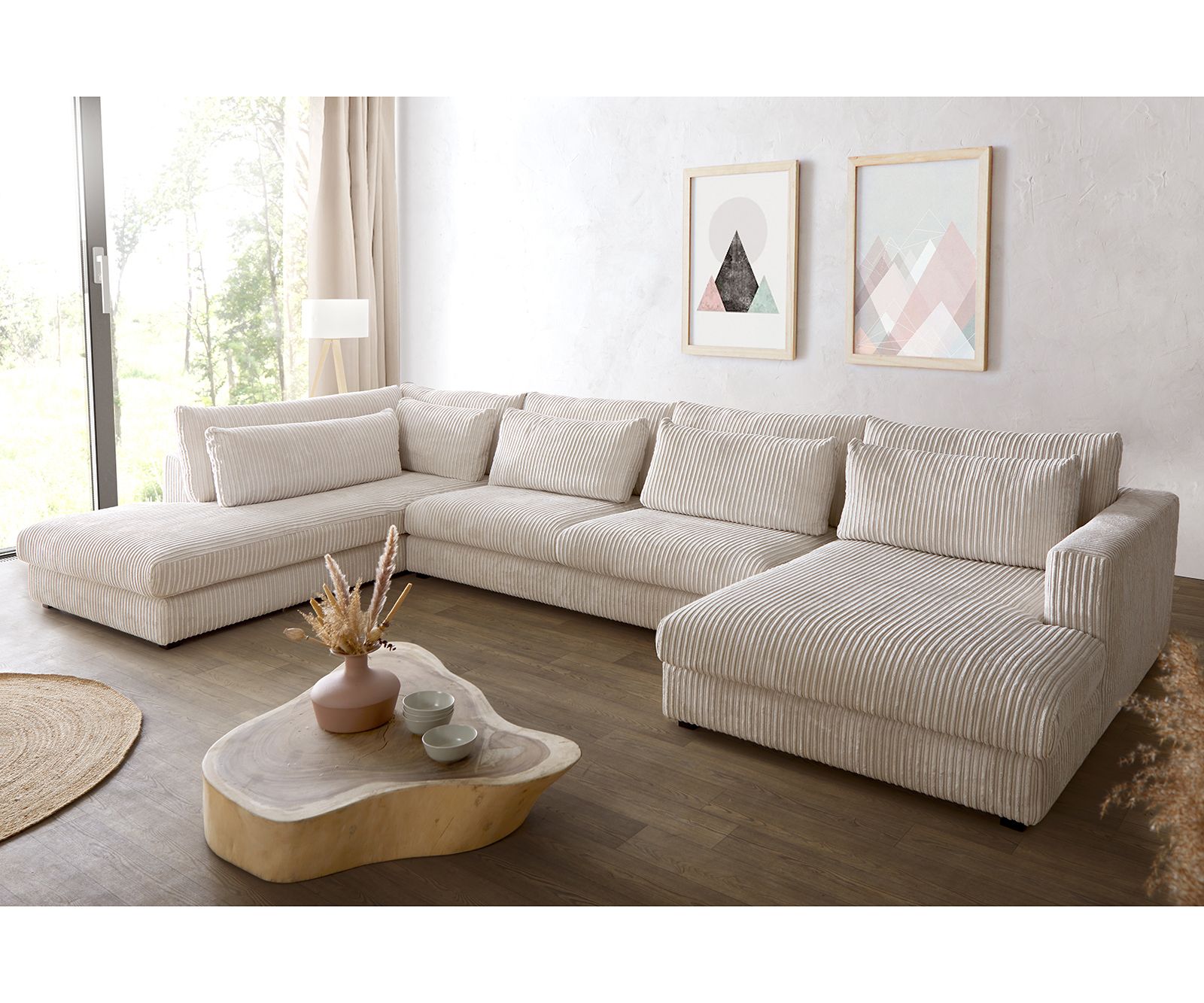 Canapé Panoramique Isla 430x225 Cord Beige Ottomane Gauche | Delife In Sofas In Beige (Photo 8 of 15)