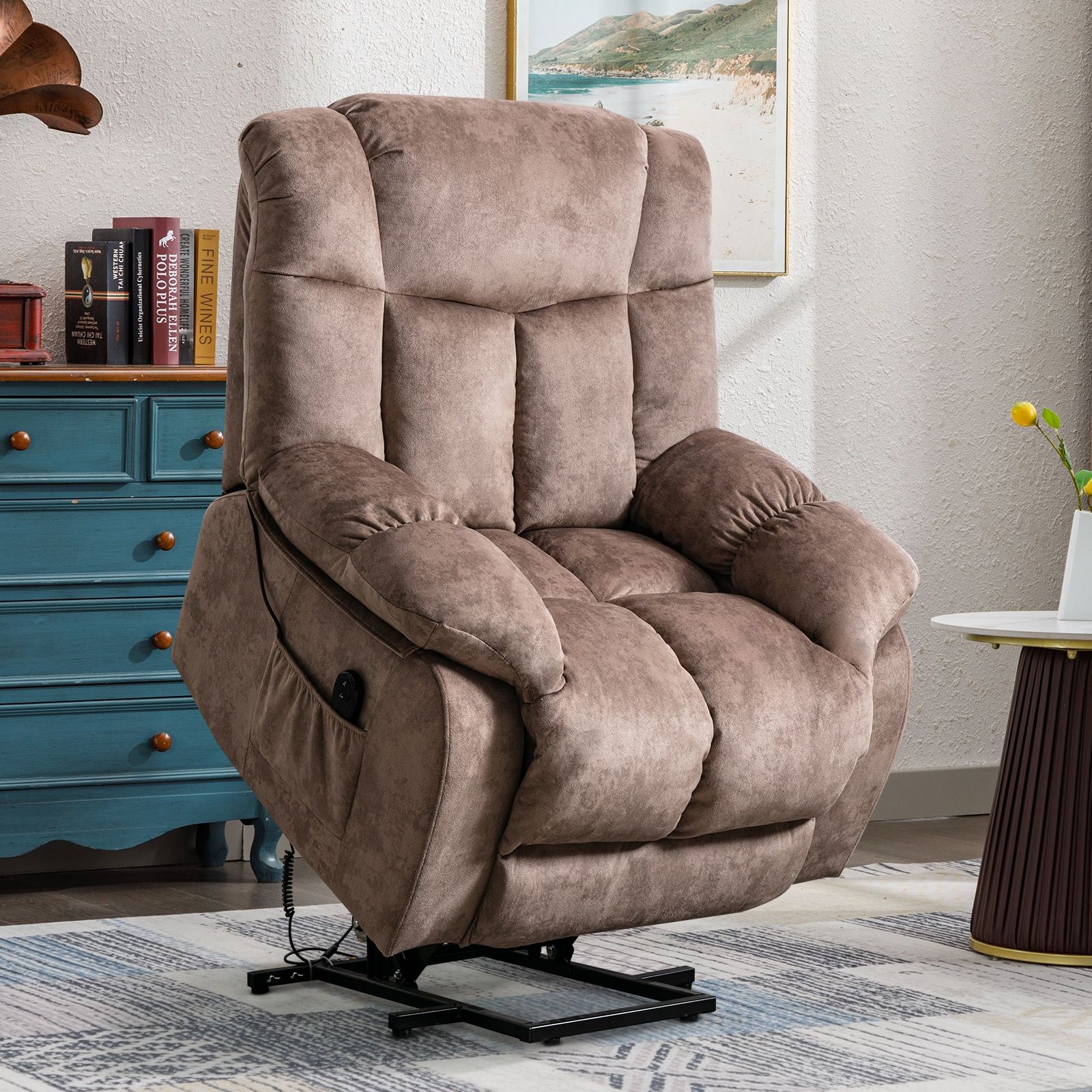 Canmov Power Lift Recliner Camel Velvet Powered Reclining Recliner With  Lift Assistance In The Recliners Department At Lowes With Modern Velvet Sofa Recliners With Storage (Photo 11 of 15)
