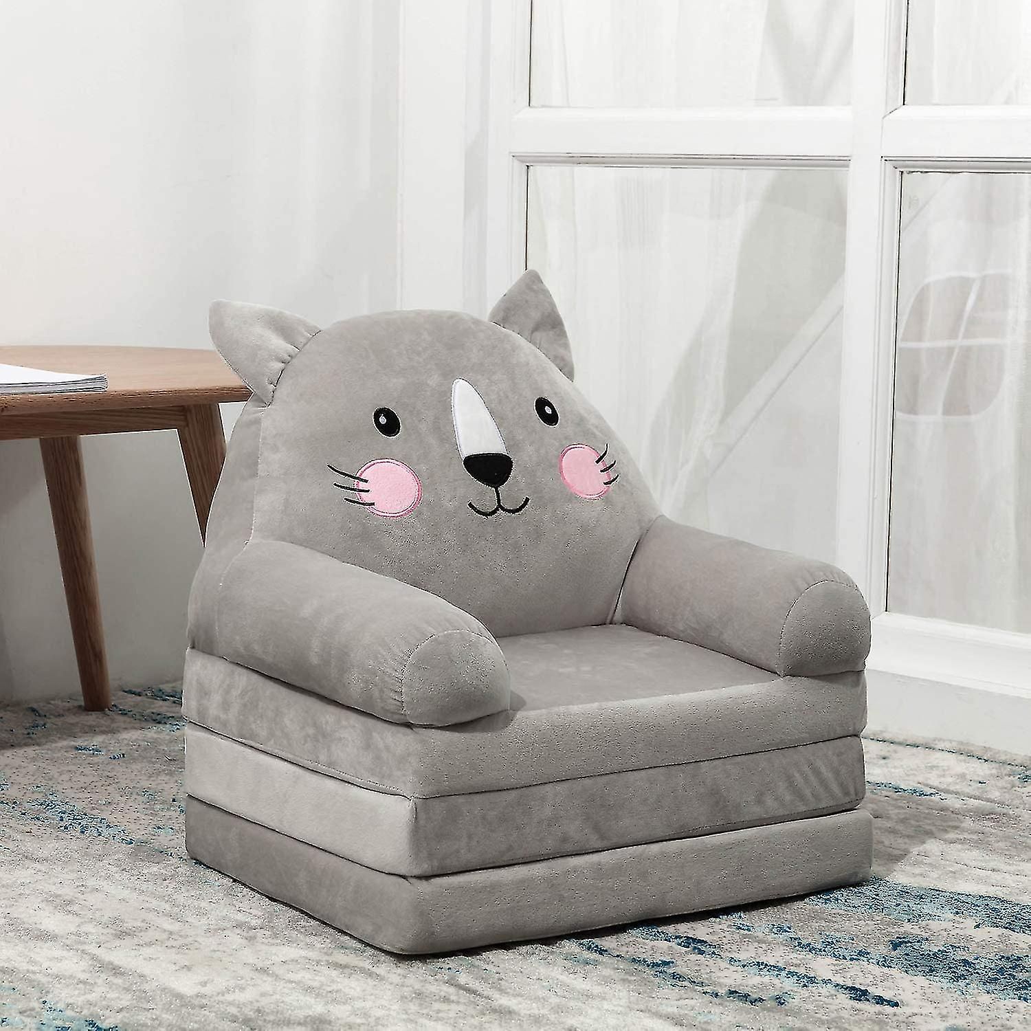 Cartoon Foldable Kids Sofa, Plush Cat Shape Children Couch Backrest  Armchair Bed With Pocket, Upholstered 2 In 1 Flip Open Couch | Fruugo It With Children's Sofa Beds (View 3 of 15)