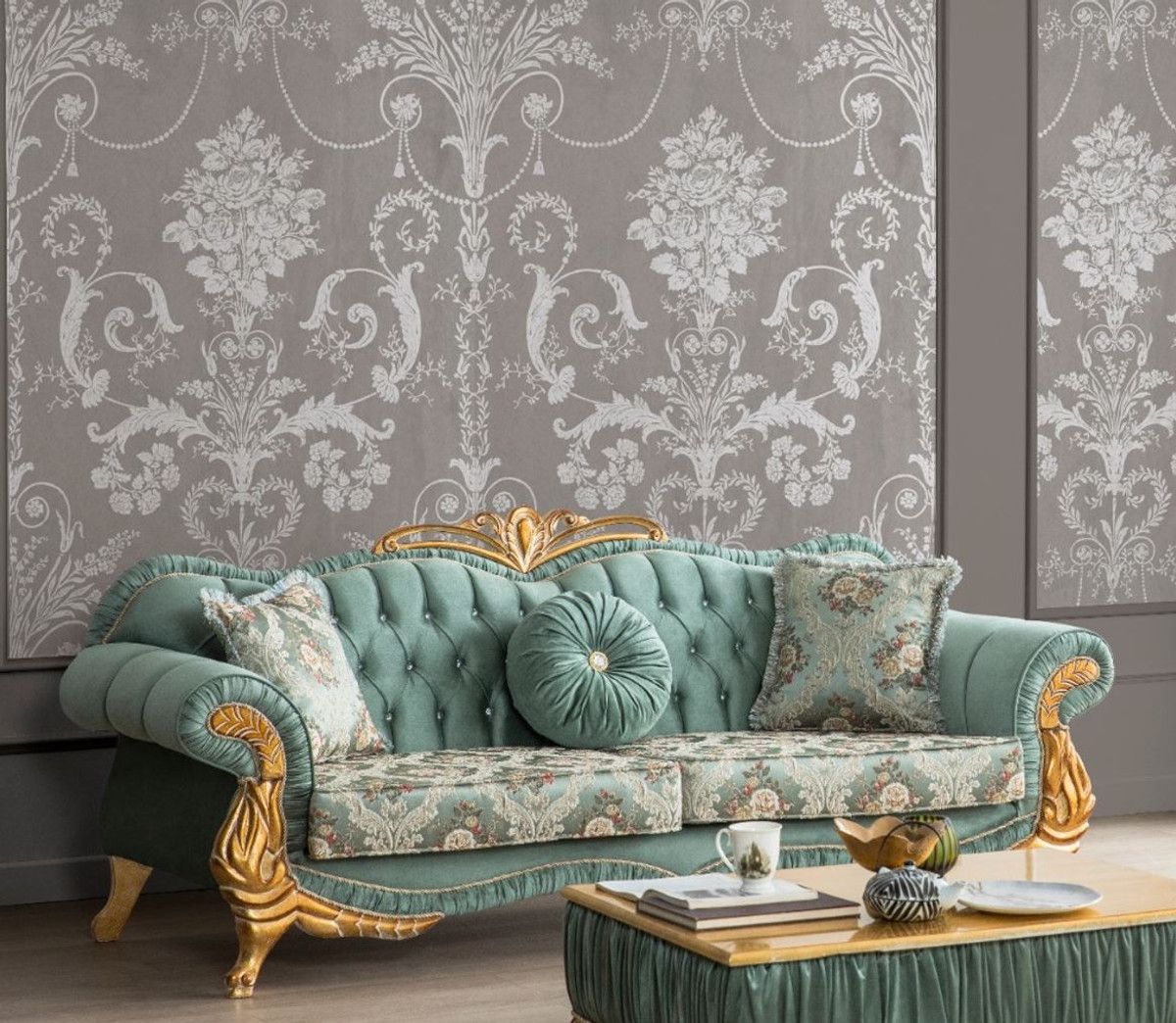 Casa Padrino Luxury Baroque Living Room Set Green / Gold – 2 Sofas With  Pattern & 2 Armchairs With Pattern & 1 Coffee Table – Living Room Furniture  In Baroque Style – Noble & Magnificent | Casa Padrino With Regard To Sofas In Pattern (Photo 9 of 15)