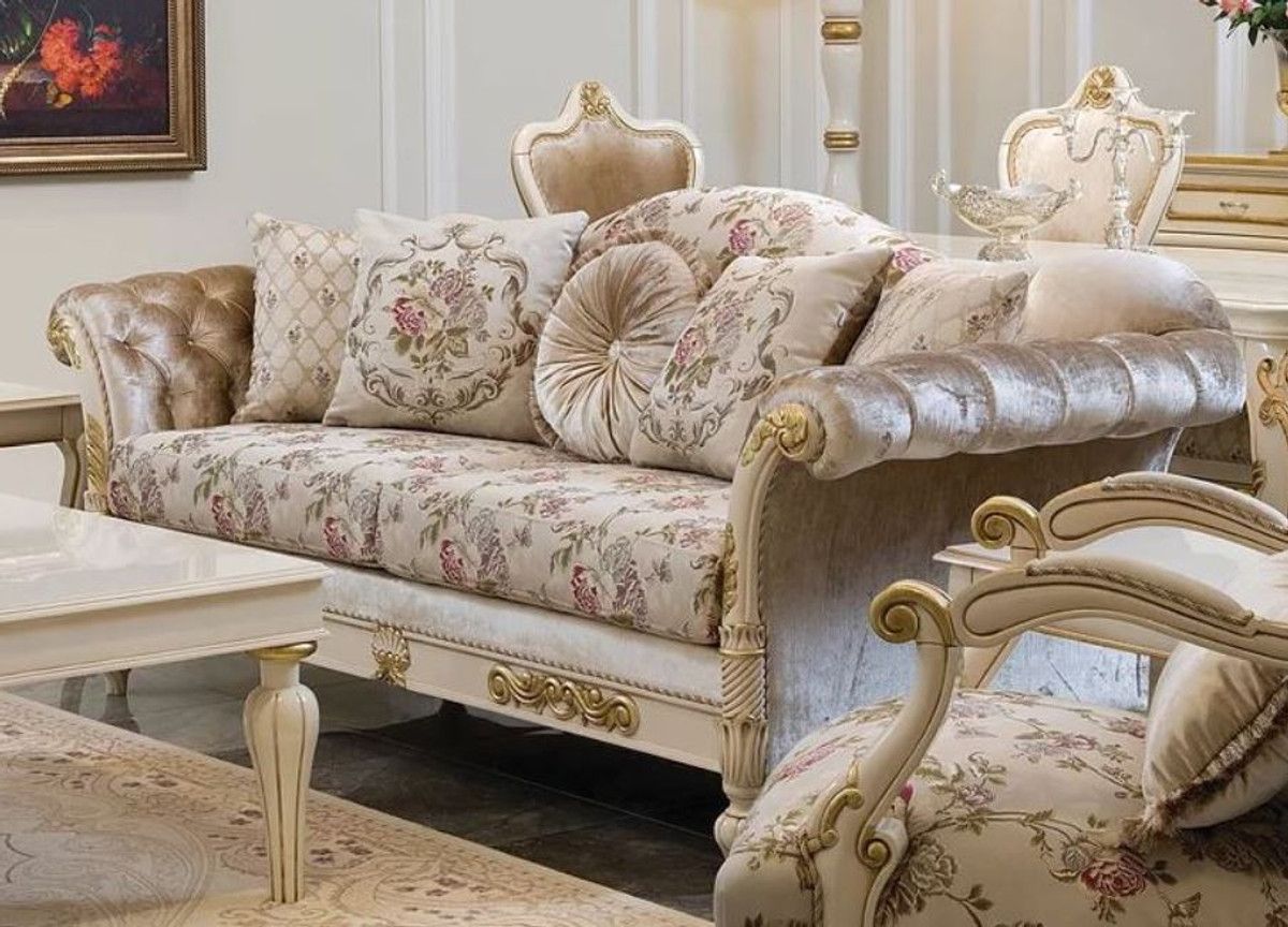 Casa Padrino Luxury Baroque Living Room Sofa Cream / Pink / White / Gold  228 X 90 X H (View 10 of 15)