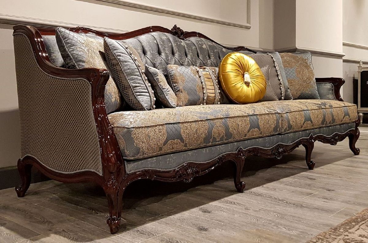 Casa Padrino Luxury Baroque Sofa Silver / Beige / Dark Brown – Magnificent  Living Room Sofa With Elegant Pattern – Baroque Furniture | Casa Padrino Inside Sofas In Pattern (View 13 of 15)