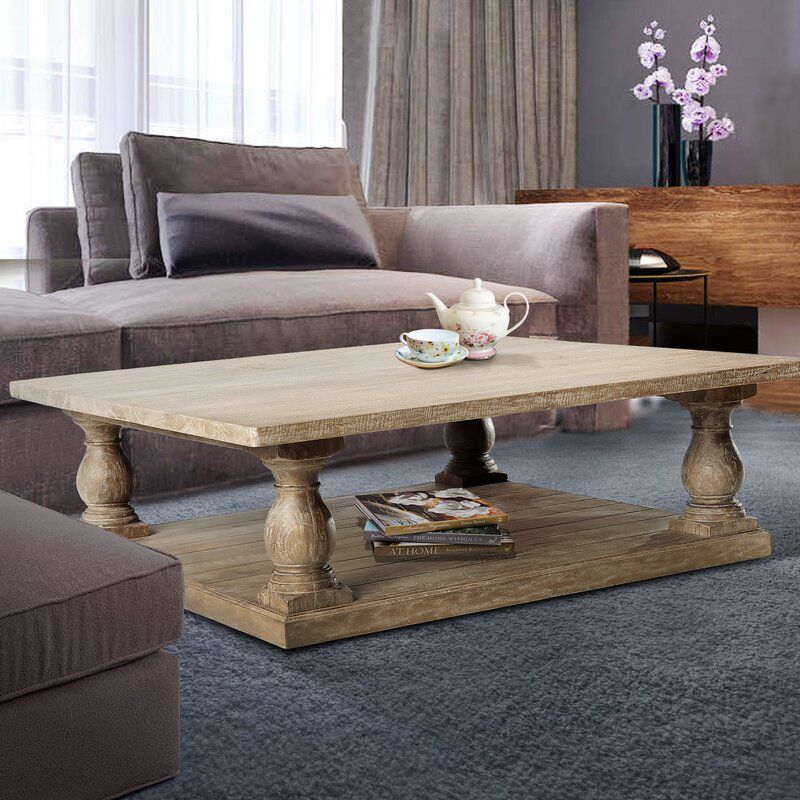 Casual Elements Solid Wood Pedestal Coffee Table | Wayfair With Coffee Tables With Solid Legs (Photo 8 of 15)