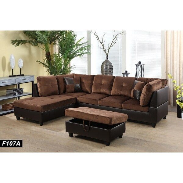 Charlie 104"wide 3 Pieces Sectional Sofa Set,chocolate(107) – – 35803496 Within 104" Sectional Sofas (View 3 of 15)