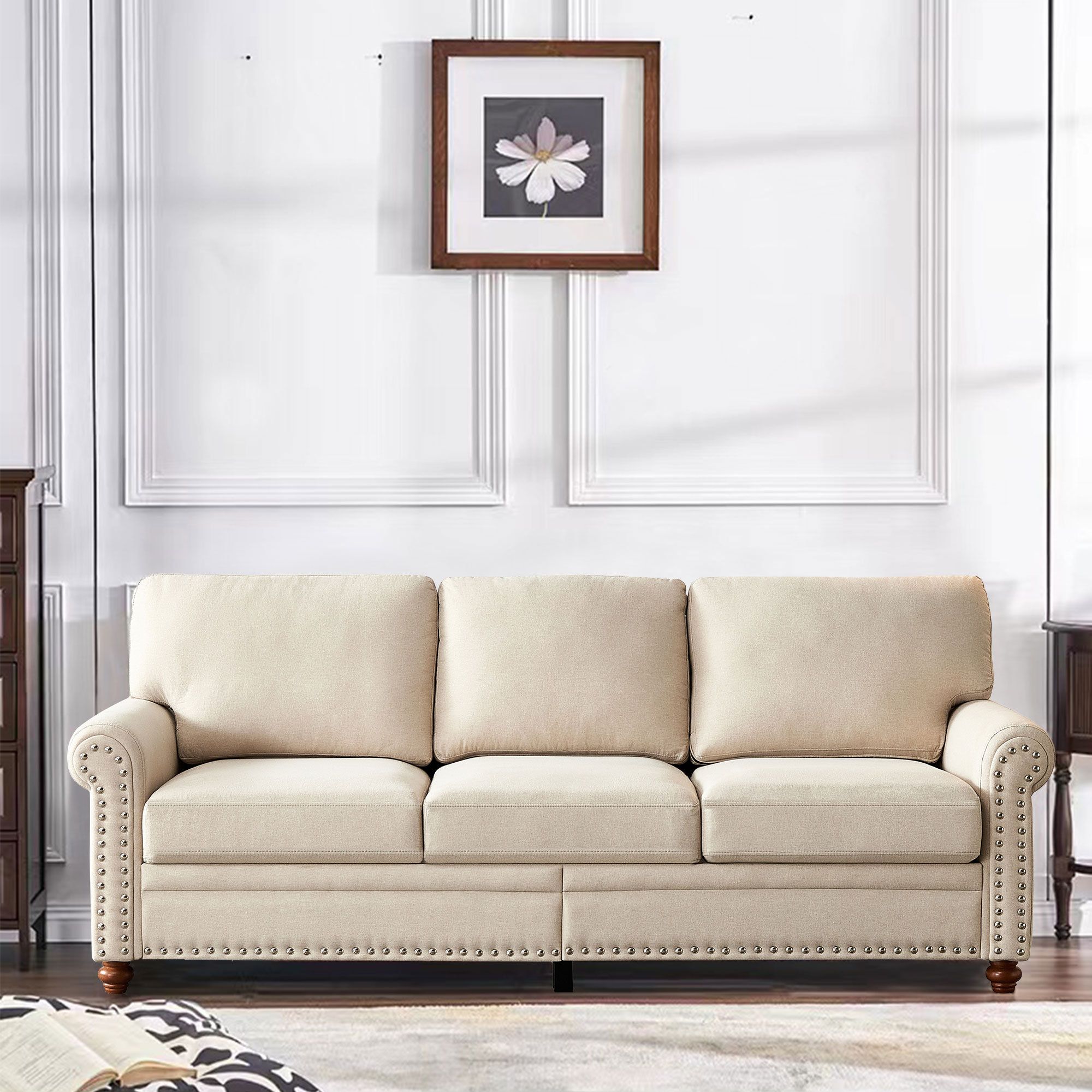 Charlton Home® Aldwon 82'' Wide Rolled Arm Sofa With Nailhead Trim | Wayfair Intended For Sofas With Nailhead Trim (View 4 of 15)