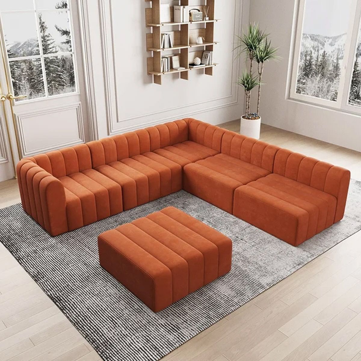 Chelsea Channel Velvet Modular Sectional Sofa Set Convertible 6 Seater Sofa  Orange From Aed 7749  Atoz Furniture Pertaining To Cream Velvet Modular Sectionals (View 15 of 15)