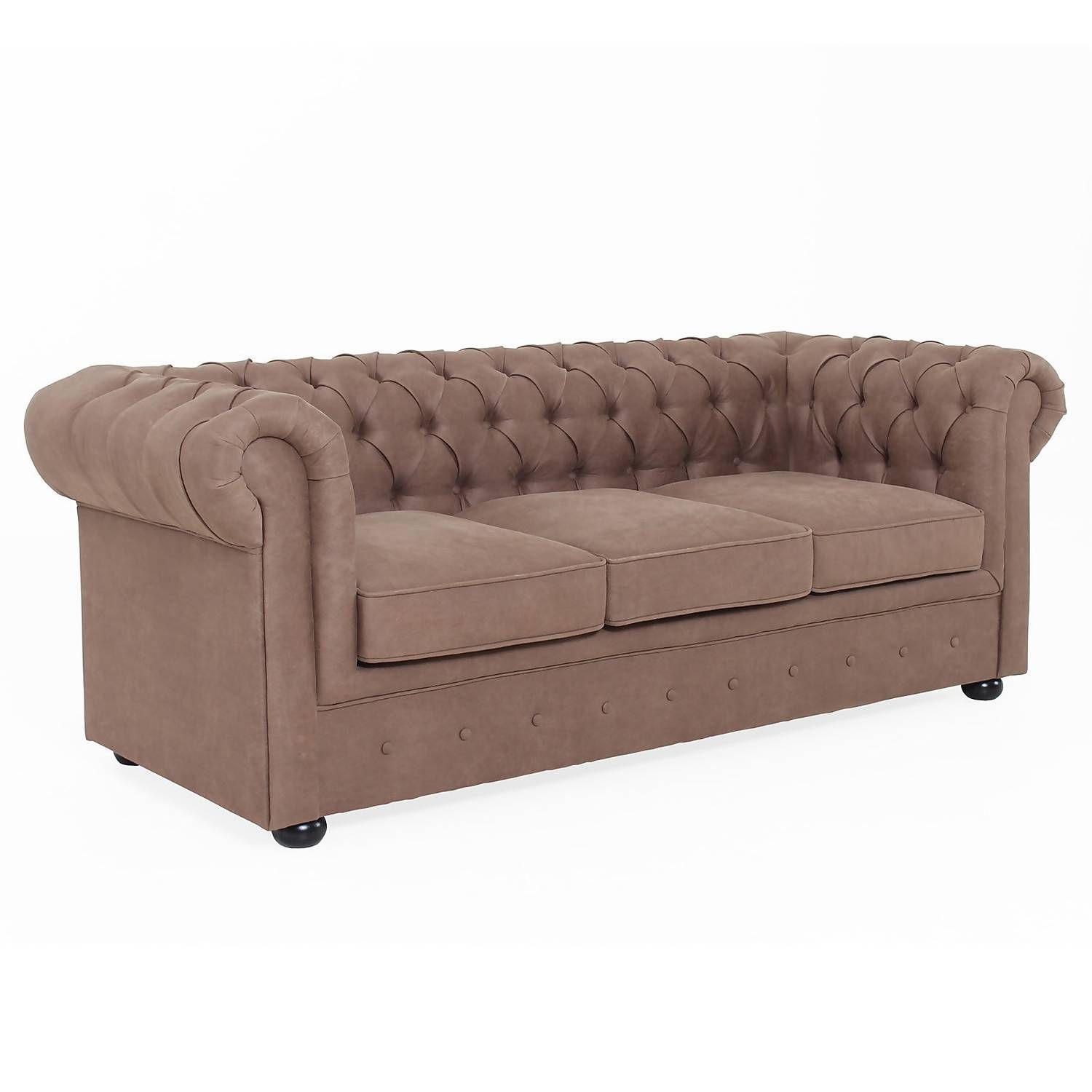 Chesterfield Faux Leather 3 Seater Sofa – Tan | Homebase Regarding Traditional 3 Seater Faux Leather Sofas (Photo 13 of 15)